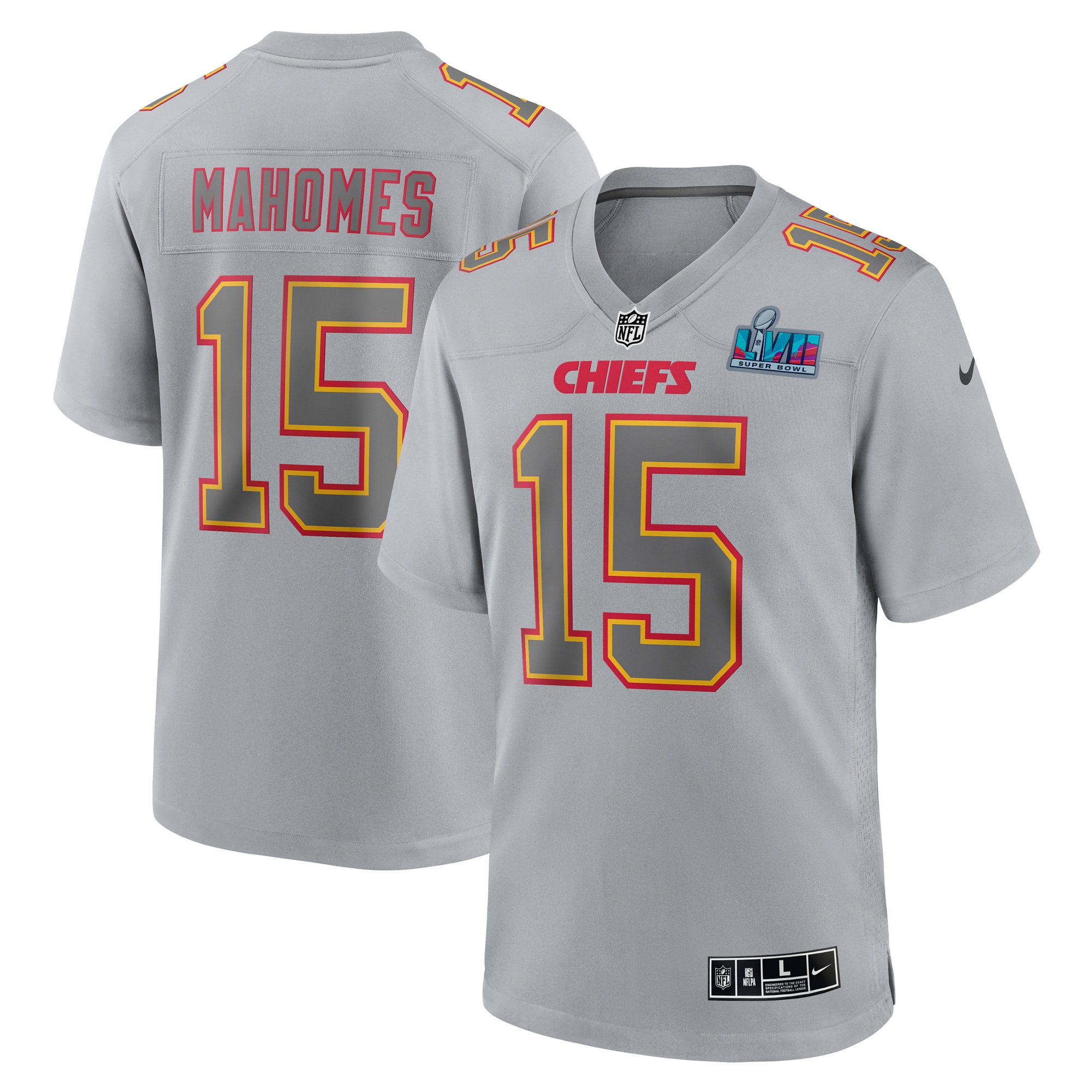 Patrick Mahomes Kansas City Chiefs Nike Super Bowl LVII Patch Atmosphere Fashion Game Jersey - Gray - PersonalJerseys