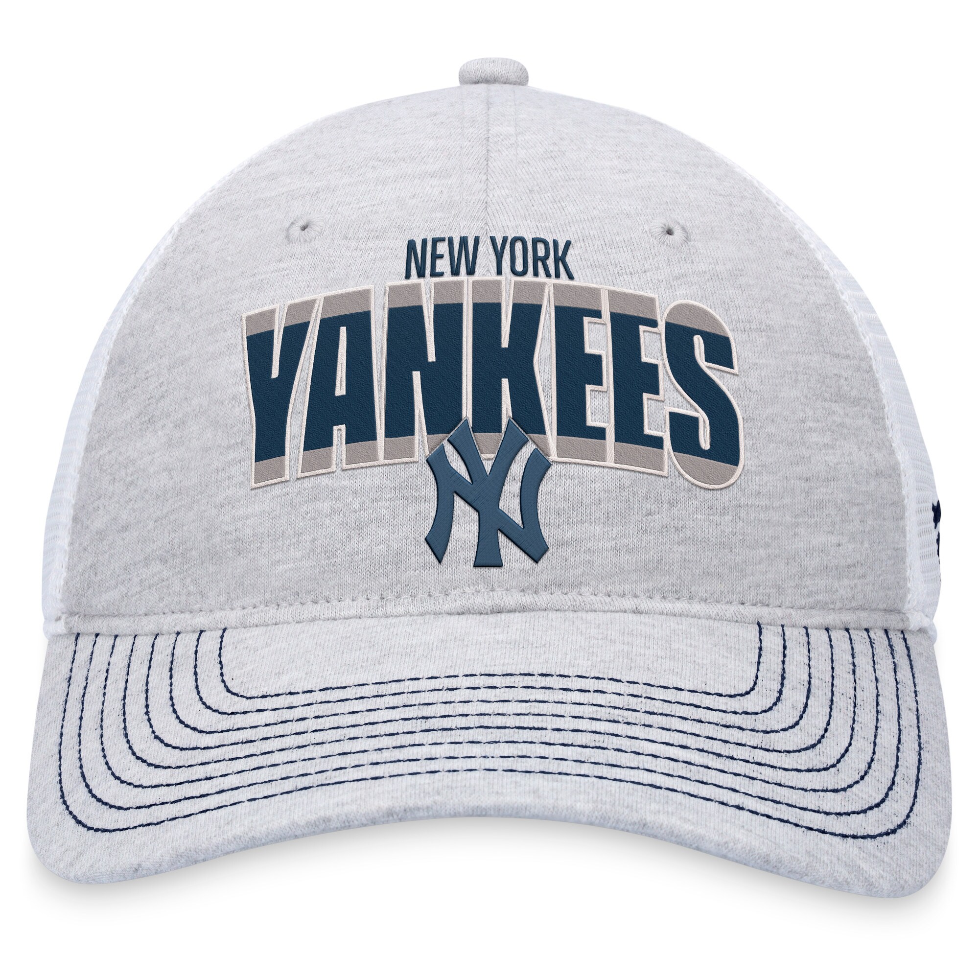 New York Yankees Fanatics Branded Logo Trucker Adjustable Hat - Heather Gray/White - PersonalJerseys