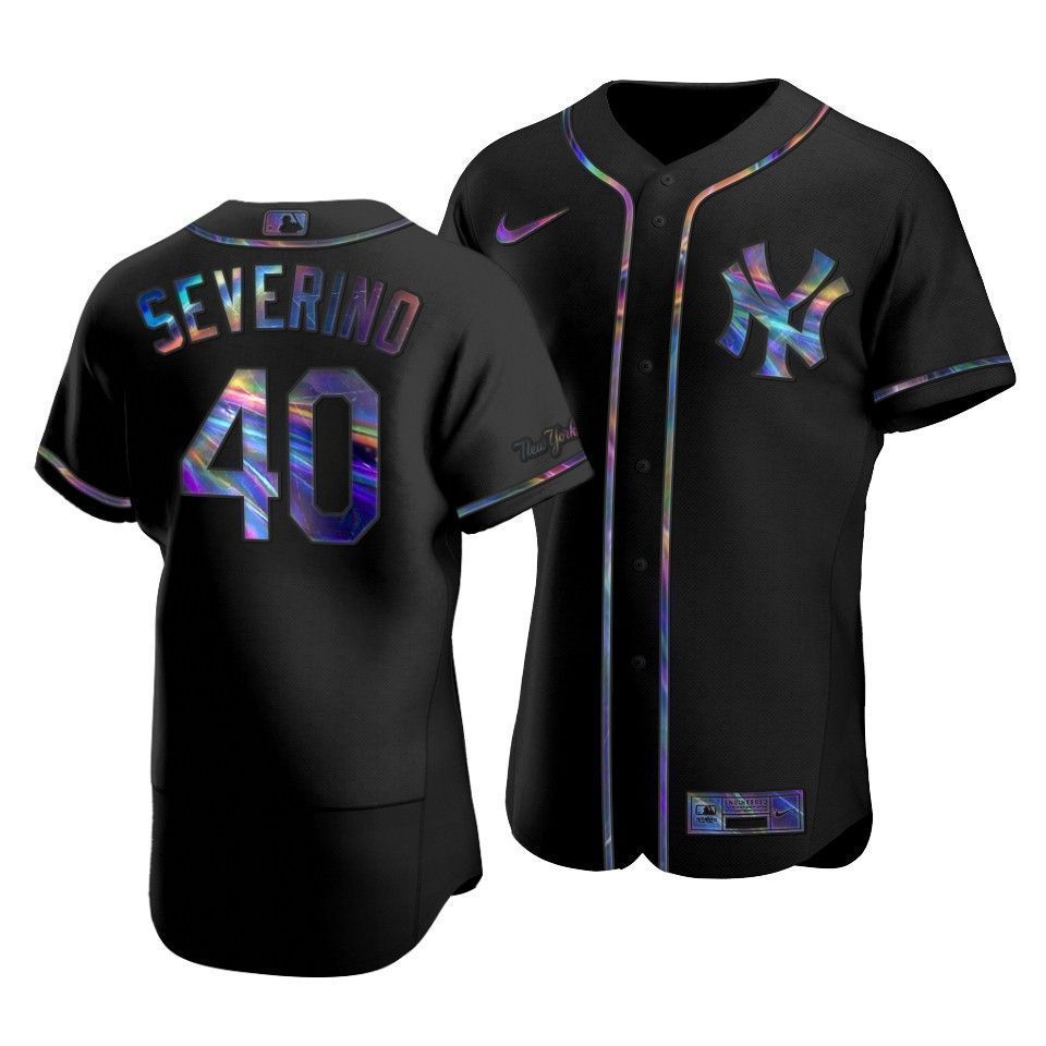 Men's New York Yankees Luis Severino #40 Iridescent Logo Holographic Limited Jersey Black - Friend Lounge Store - Shop for All Things Jerseys Sports - PersonalJerseys