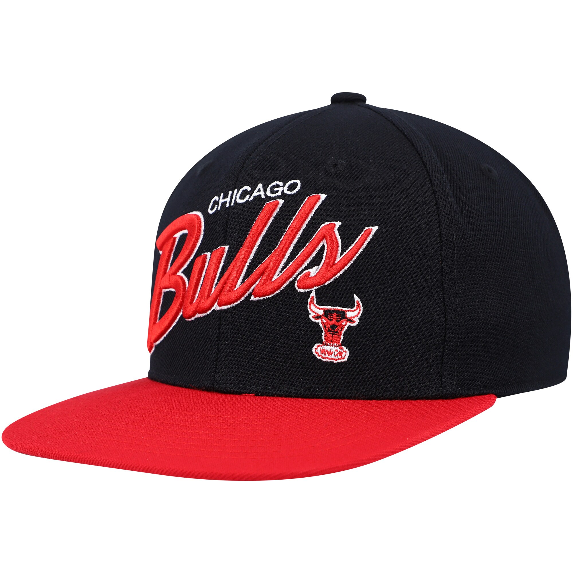 Chicago Bulls Mitchell &Ness Team Script 2.0 Fitted Hat - Black/Red - PersonalJerseys