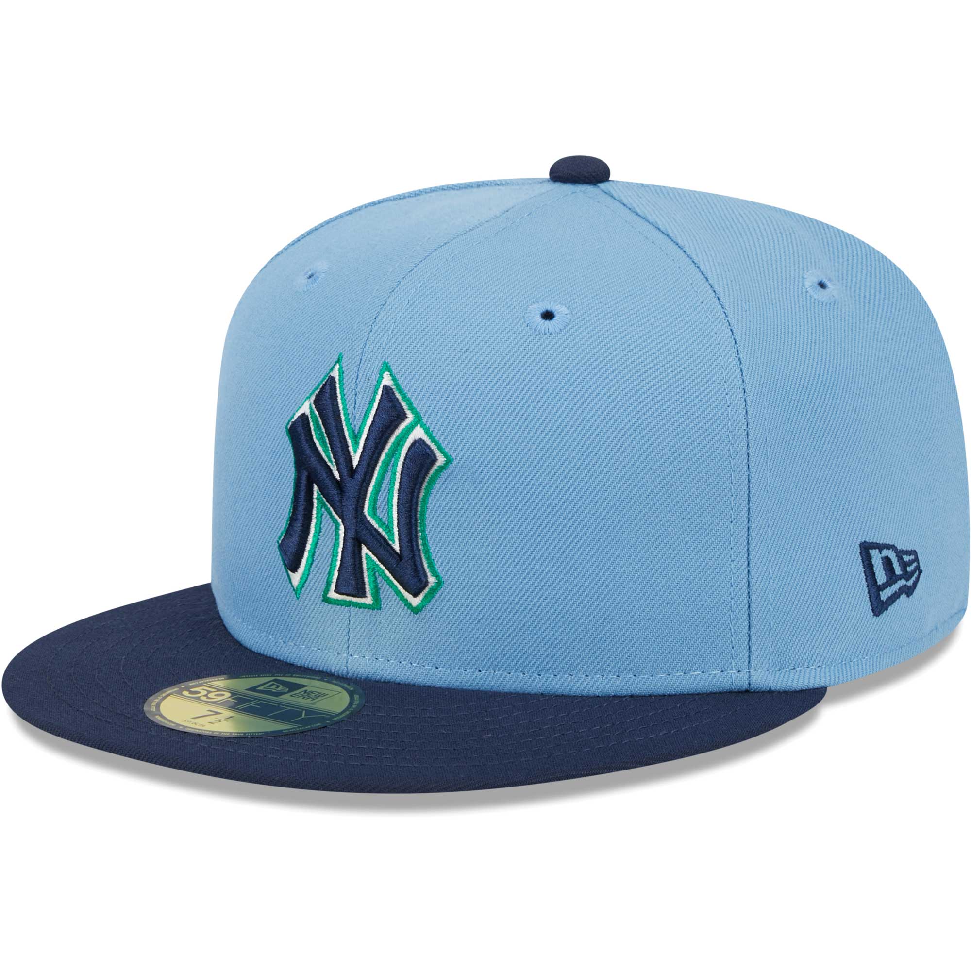 New York Yankees New Era Green Undervisor 59FIFTY Fitted Hat - Light Blue/Navy - PersonalJerseys