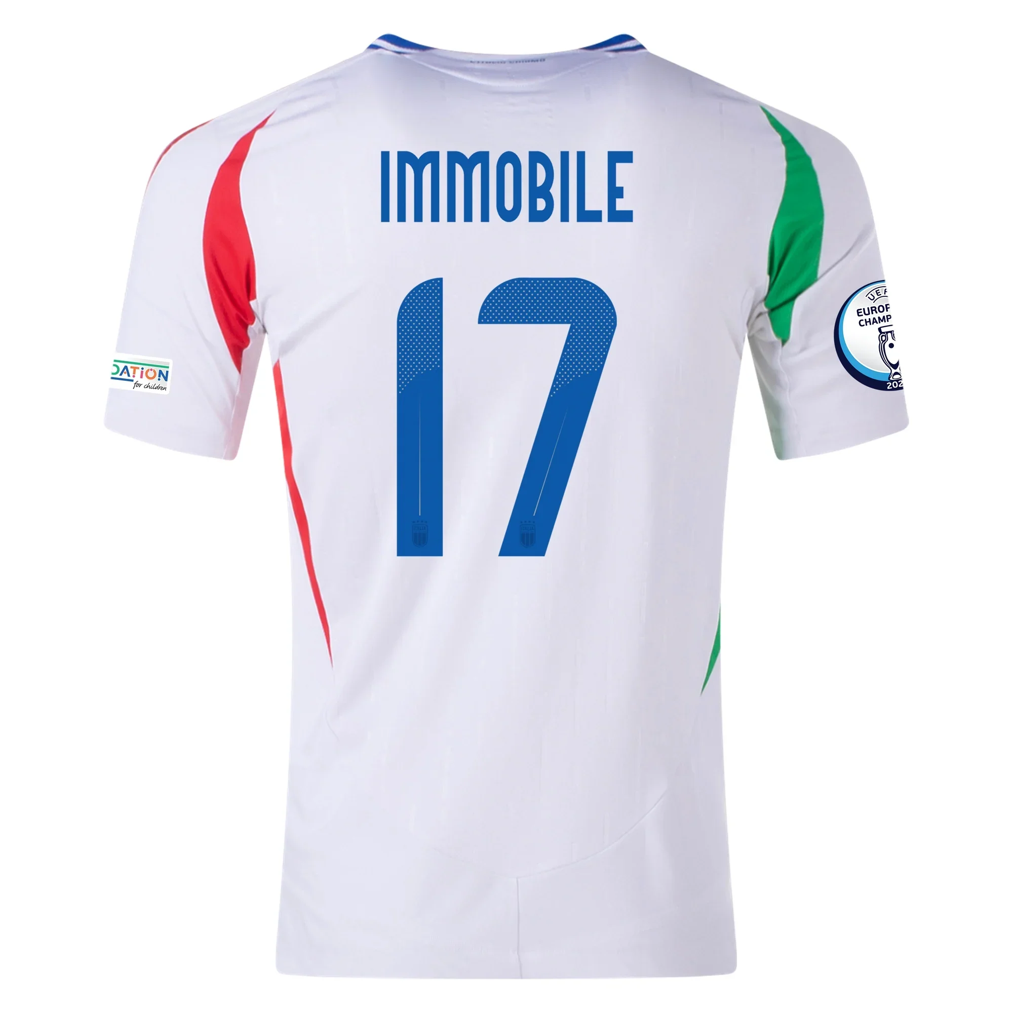 adidas Italy Authentic Ciro Immobile Away Jersey w/ Euro 2024 Patches 24/25 (White) - PersonalJerseys