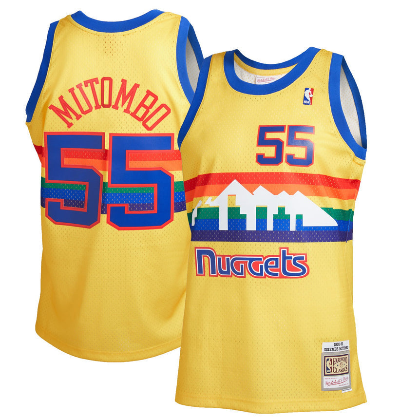 Men's Denver Nuggets Dikembe Mutombo Mitchell &Ness Gold Hardwood Classics Reload 2.0 Swingman Jersey - PersonalJerseys