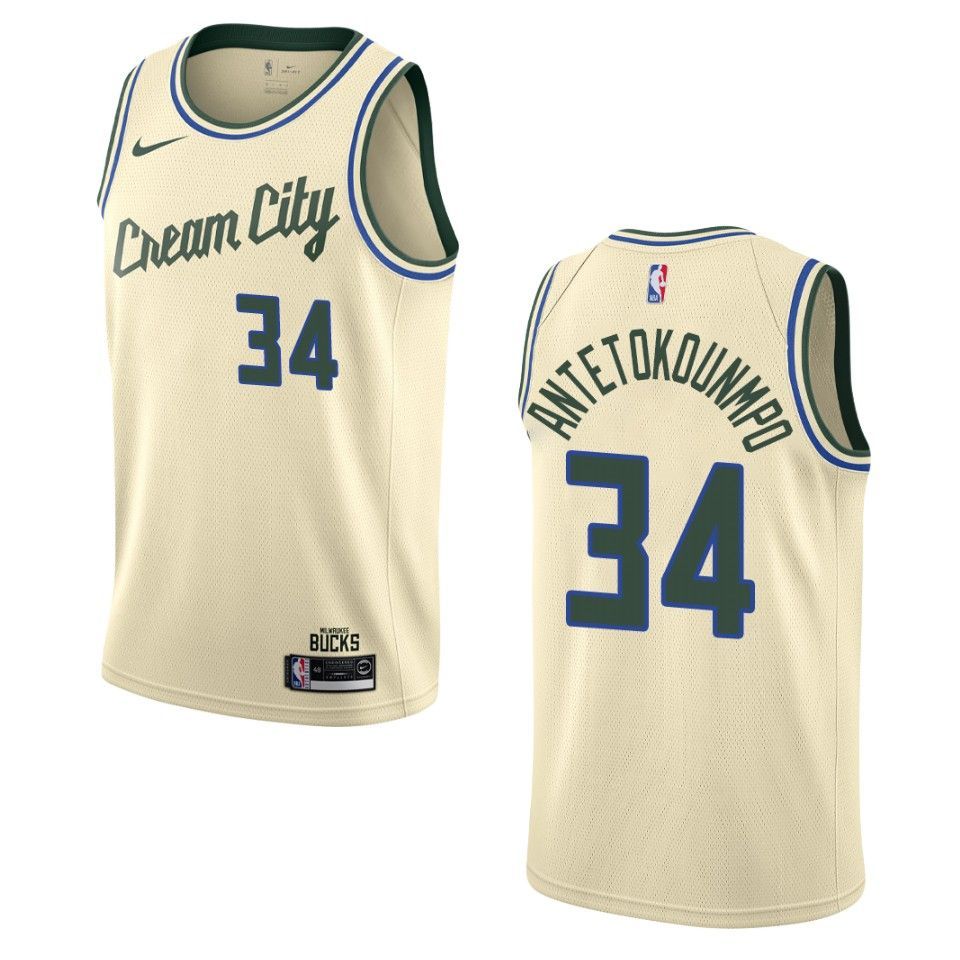 2019-20 Men's Milwaukee Bucks #34 Giannis Antetokounmpo City Edition Swingman Jersey - Cream - Friend Lounge Store - Shop for All Things Jerseys Sports - PersonalJerseys
