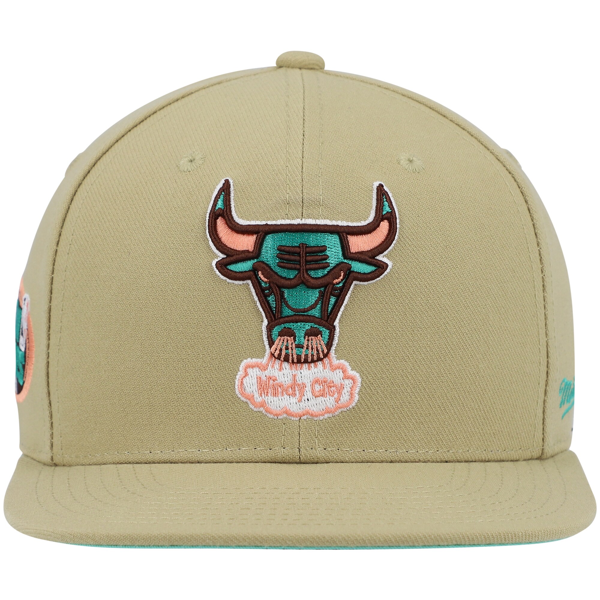 Chicago Bulls Mitchell &Ness 1996 NBA Finals Hardwood Classics Malibu Sunrise Fitted Hat - Khaki - PersonalJerseys