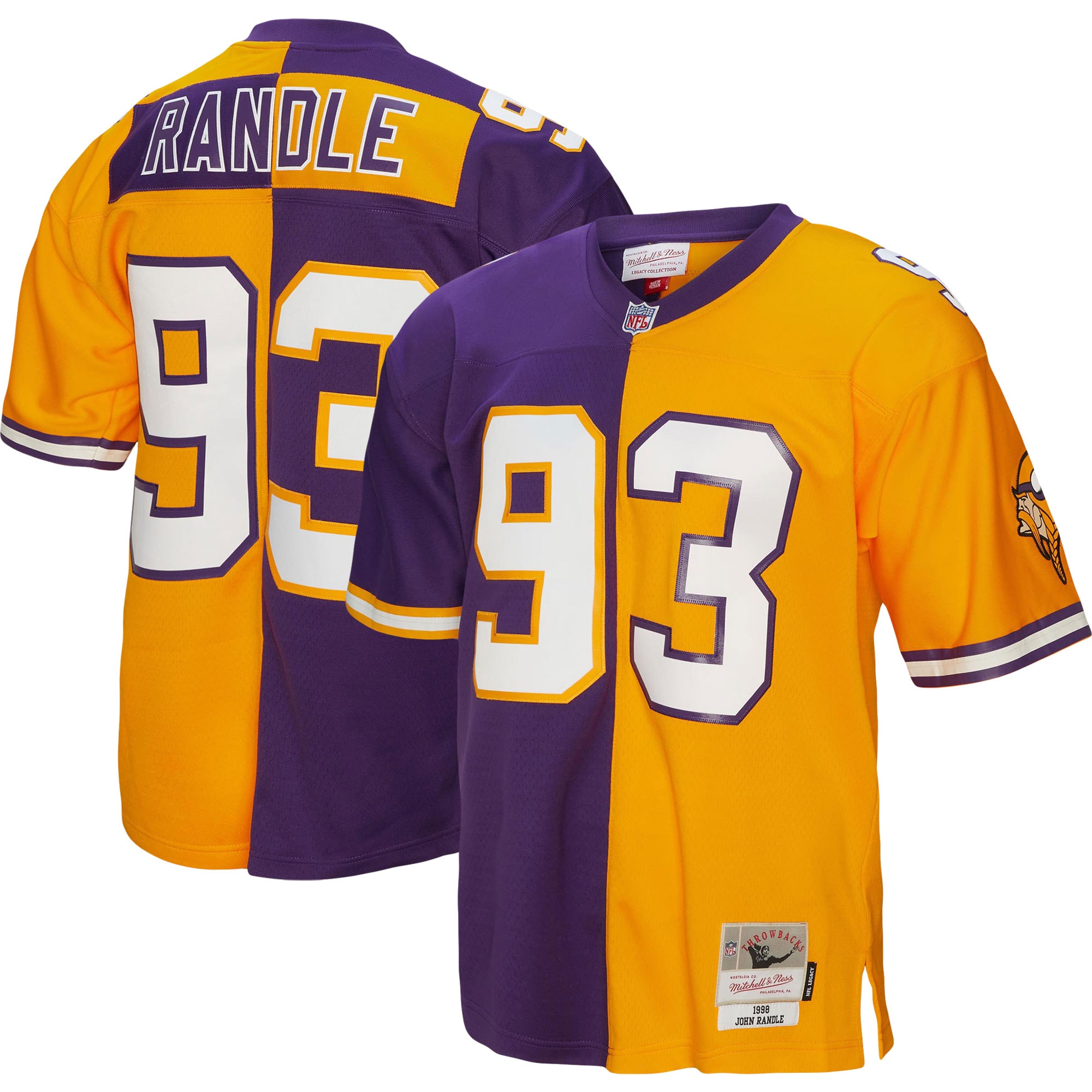 John Randle Minnesota Vikings Mitchell & Ness 1998 Split Legacy Replica Jersey - Purple/Gold - PersonalJerseys