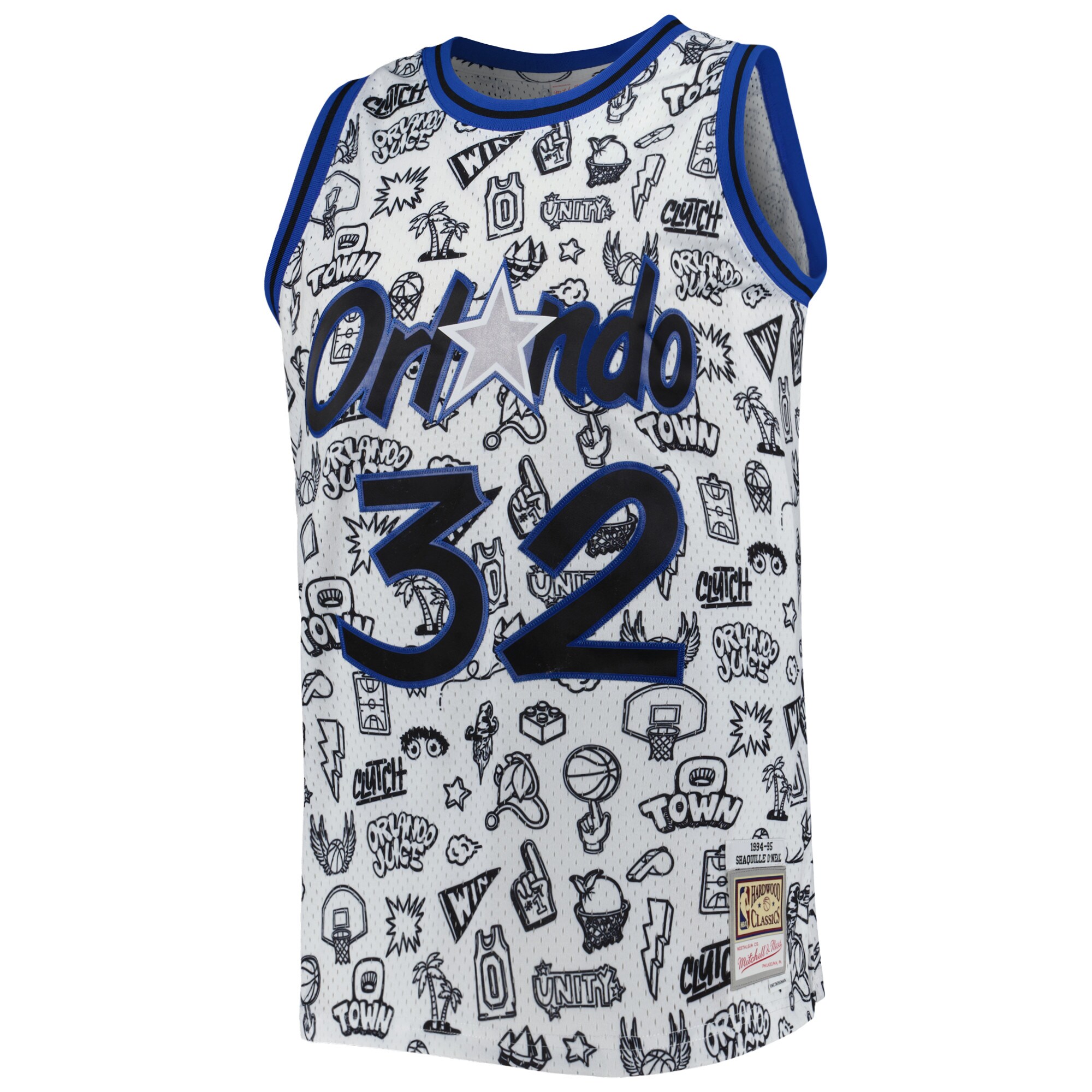 Shaquille O'Neal Orlando Magic Mitchell & Ness 1994/95 Hardwood Classics Doodle Swingman Jersey - White - PersonalJerseys
