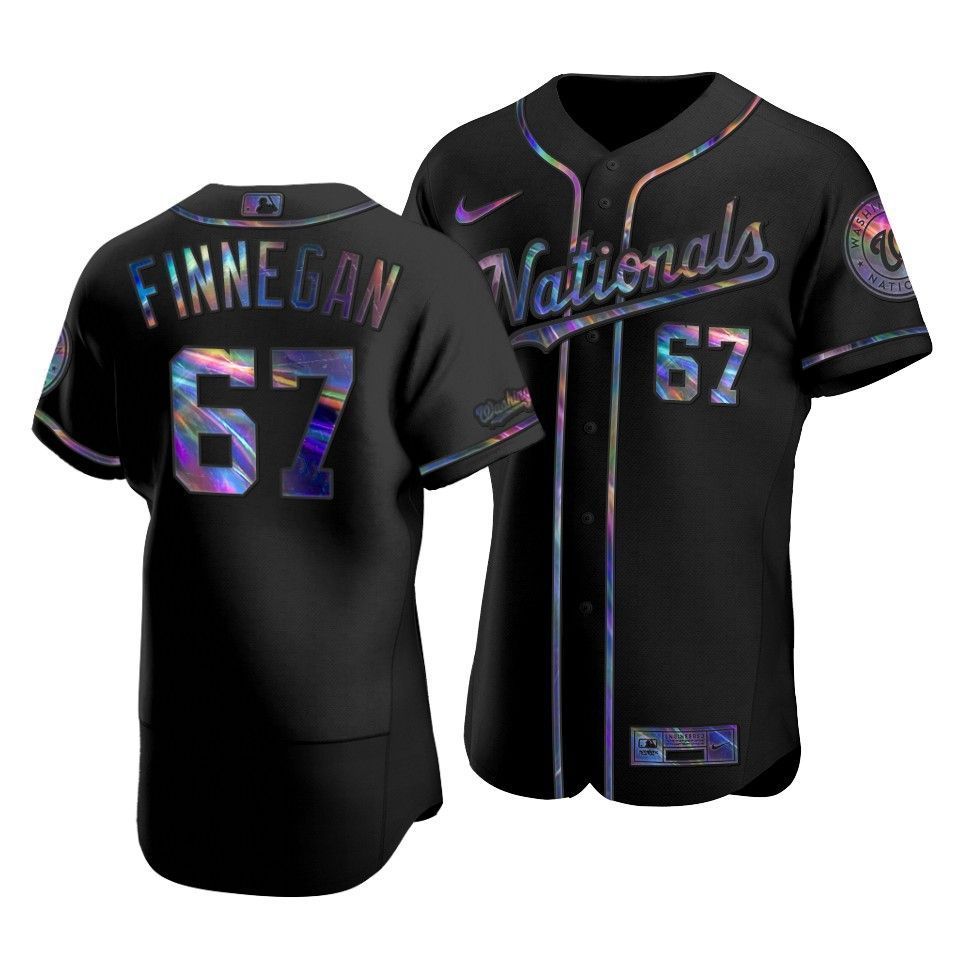 Men's Washington Nationals Kyle Finnegan #67 Iridescent Logo Holographic Limited Jersey Black - Friend Lounge Store - Shop for All Things Jerseys Sports - PersonalJerseys