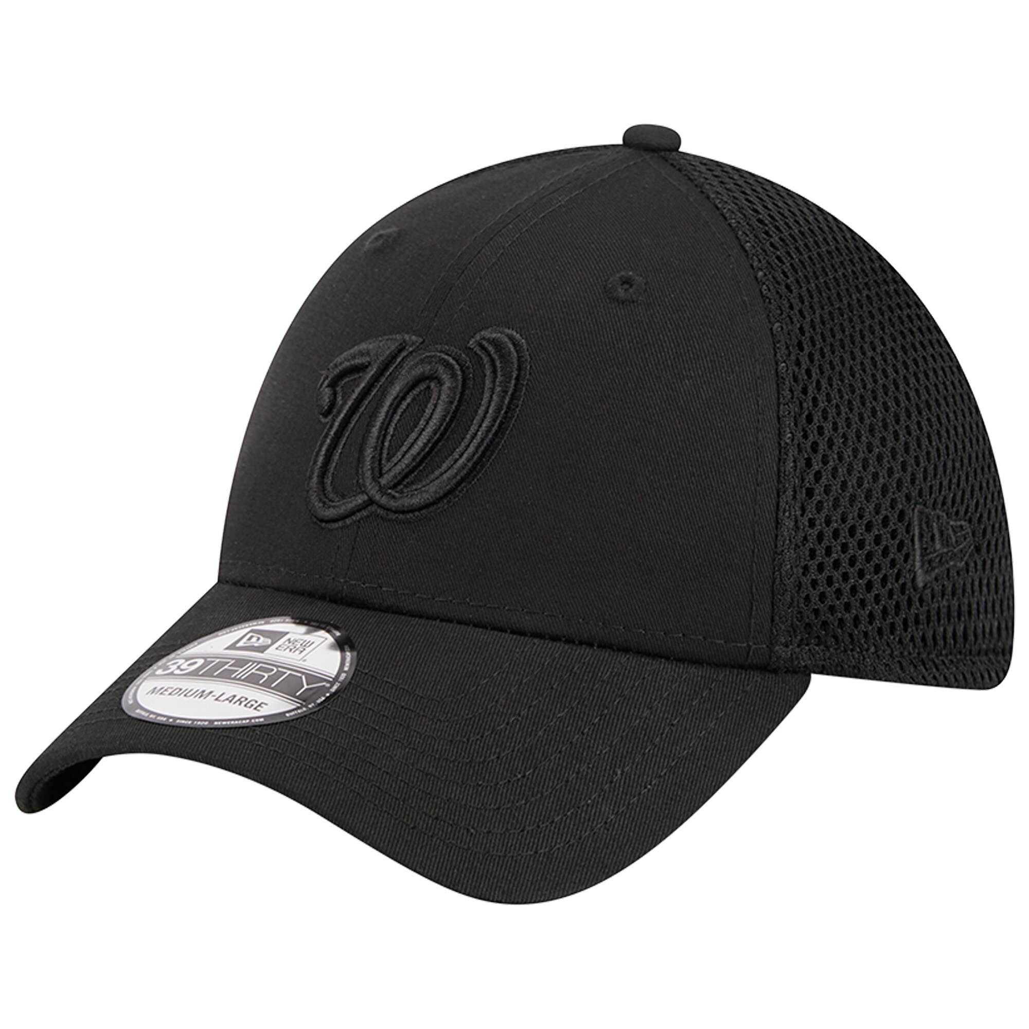 Washington Nationals New Era Black-on-Black Neo Mesh 39THIRTY Flex Hat - PersonalJerseys