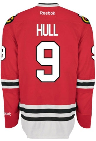 Chicago Blackhawks Mens Bobby Hull Premier Home Jersey with AUTHENTIC TACKLE-TWILL LETTERING - Sports Wear Jersey - PersonalJerseys