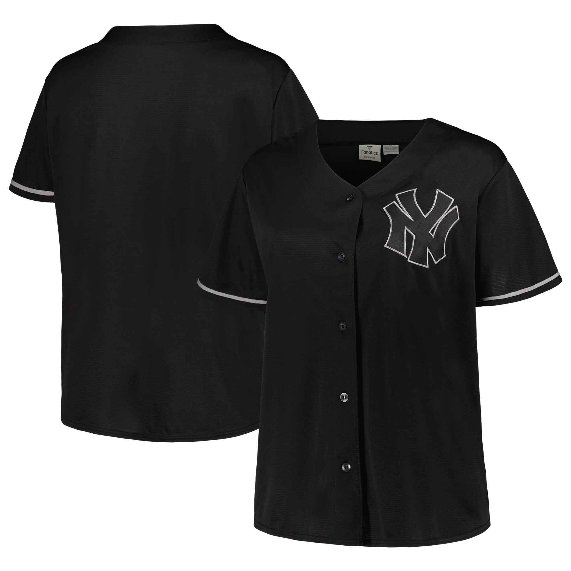 New York Yankees Women's Plus Size Pop Fashion Button-Up Jersey - Black/Navy - PersonalJerseys