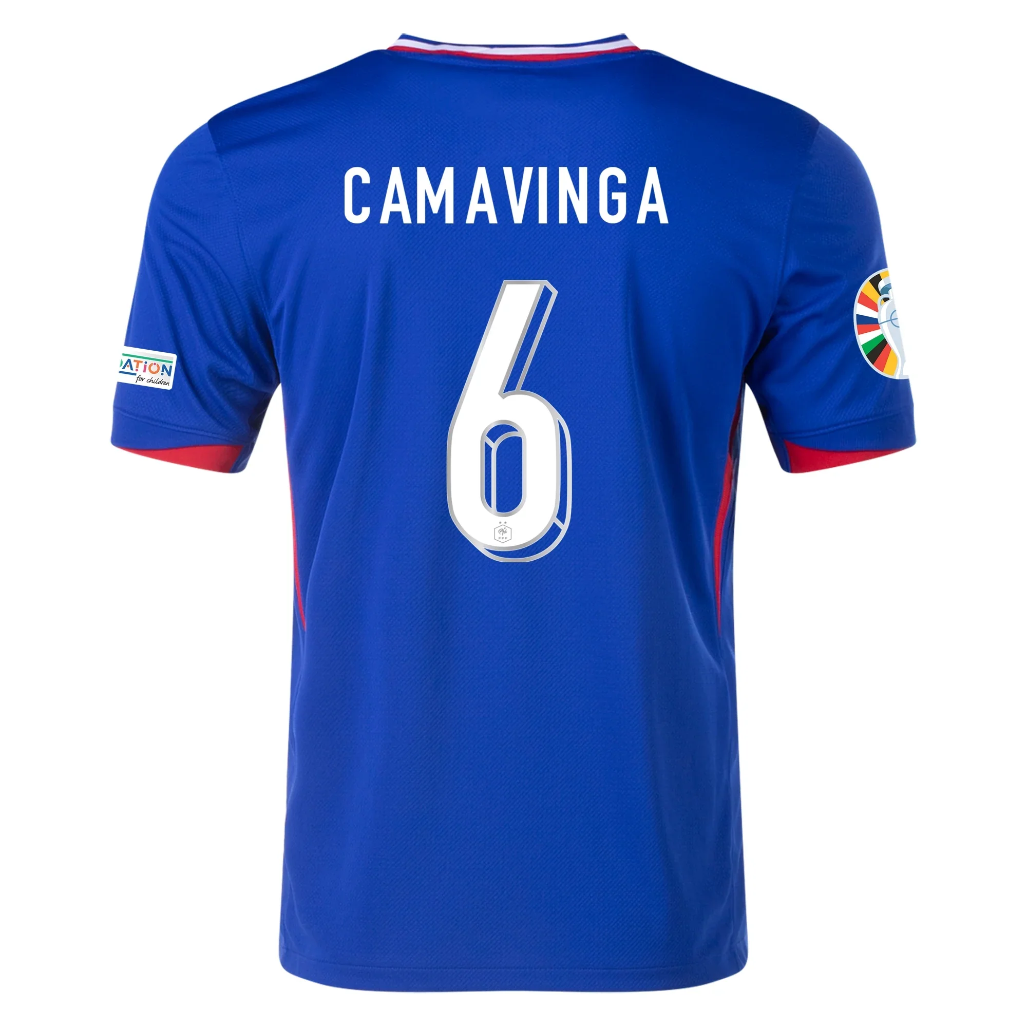 Nike France Eduardo Camavinga Home Jersey w/ Euro 2024 Patches 24/25 (Bright Blue/University Red) - PersonalJerseys