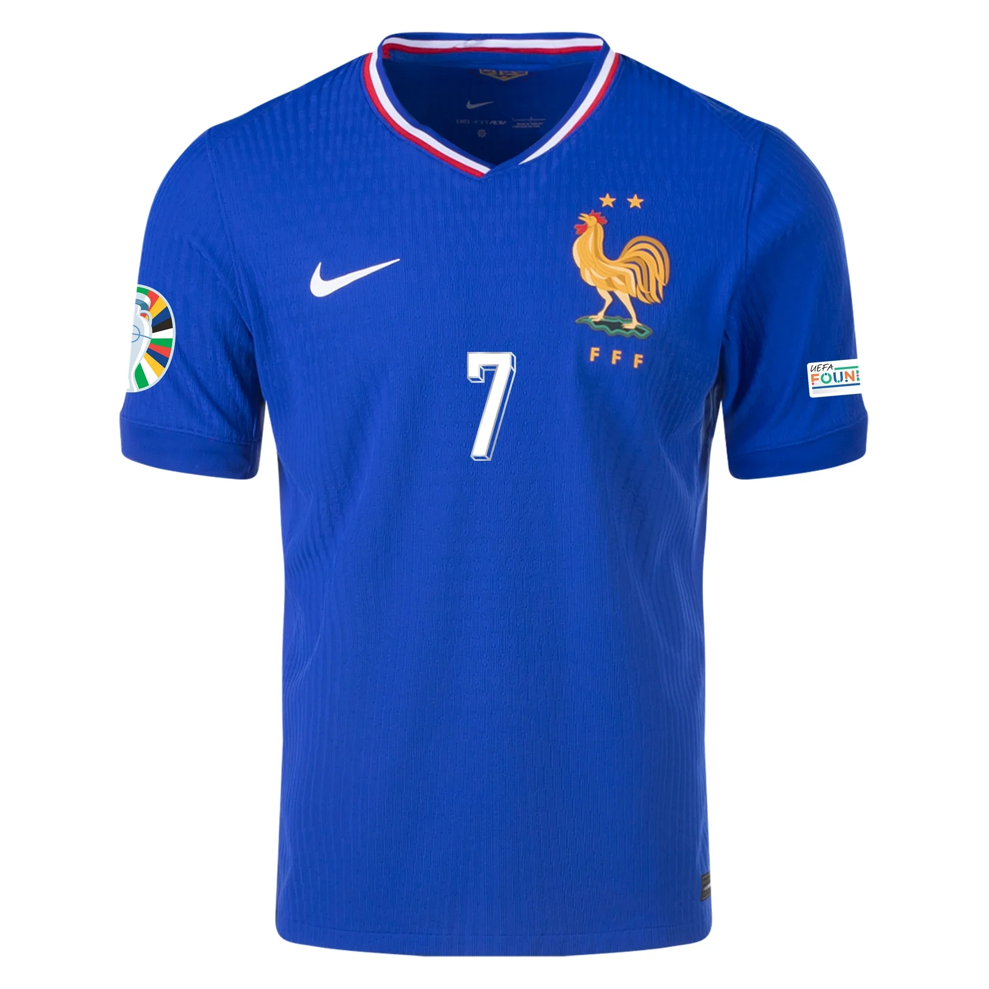 Nike Mens France Authentic Antoine Greizmann Match Home Jersey w/ Euro 2024 Patches 24/25 (Bright Blue/University Red) - PersonalJerseys