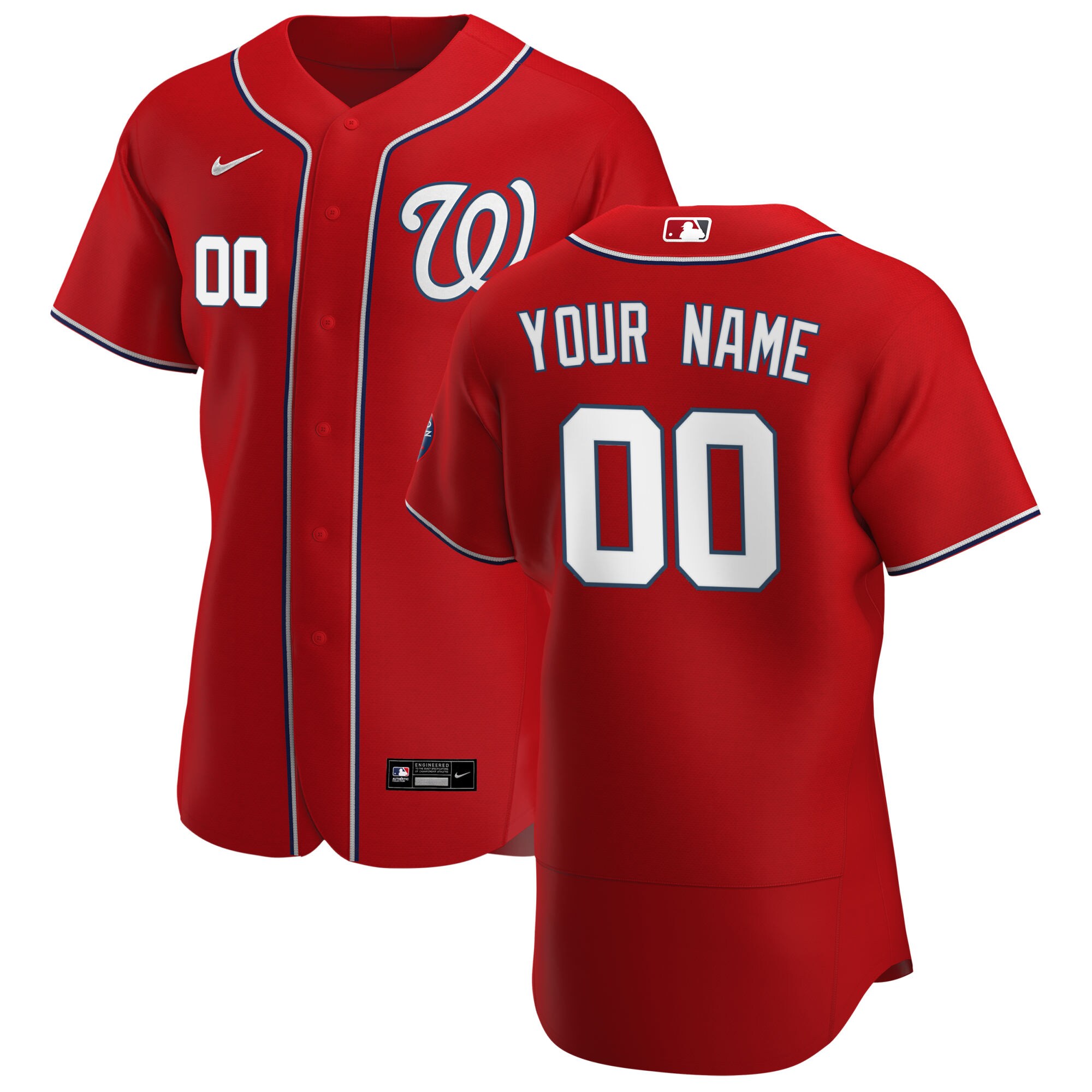 Washington Nationals Nike Alternate Authentic Custom Patch Jersey - Scarlet - PersonalJerseys