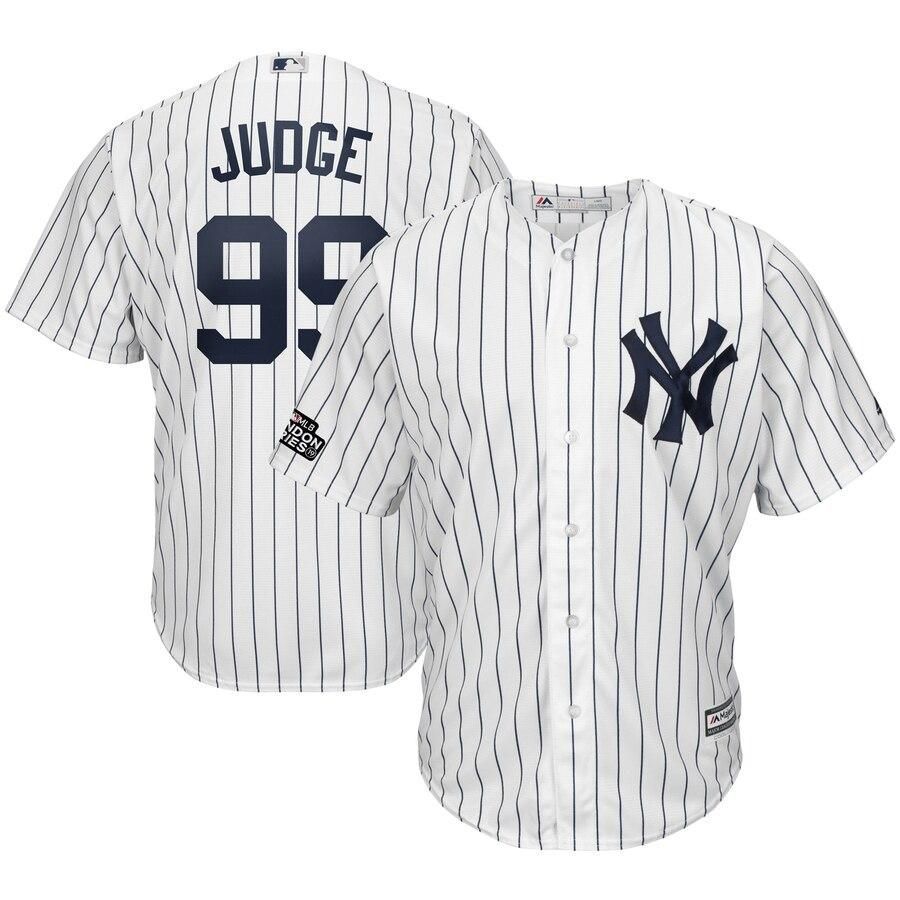 Aaron Judge New York Yankees Majestic 2019 London Series Cool Base Player Jersey - White Navy - Friend Lounge Store - Shop for All Things Jerseys Sports - PersonalJerseys