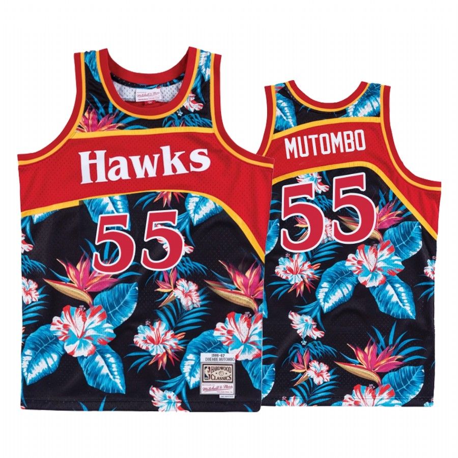 Atlanta Hawks Dikembe Mutombo Black Hardwood Classics Floral Fashion Jersey #55 - Friend Lounge Store - Shop for All Things Jerseys Sports - PersonalJerseys