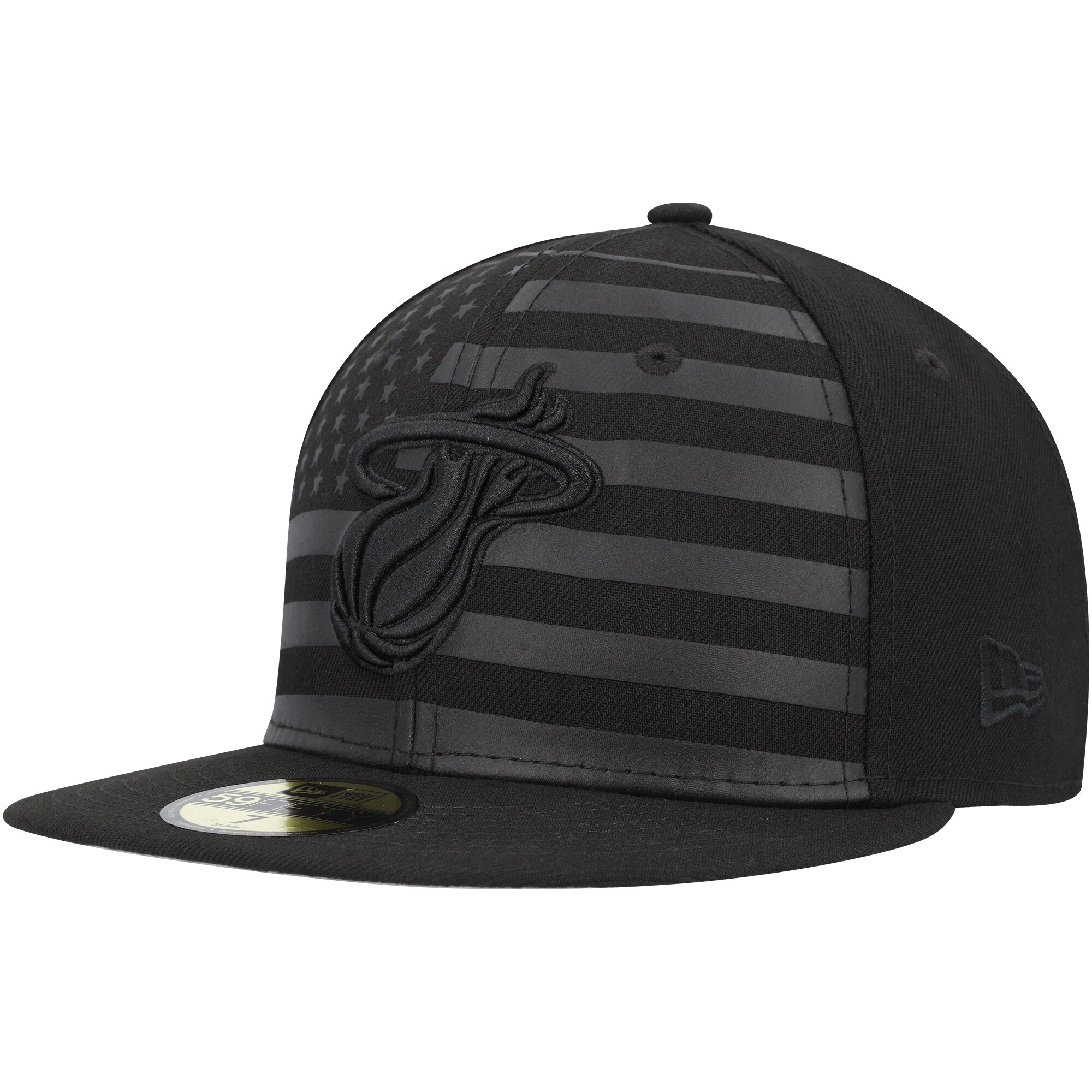 Miami Heat New Era Black on Black Tonal Flag 59FIFTY Fitted Hat - PersonalJerseys