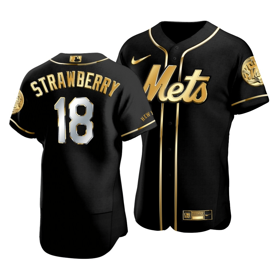 Men's New York Mets Darryl Strawberry #18 Golden Edition Black Jersey - Friend Lounge Store - Shop for All Things Jerseys Sports - PersonalJerseys