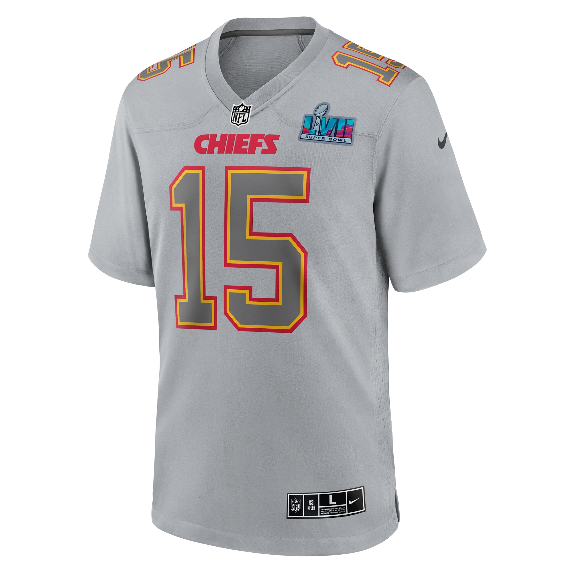 Patrick Mahomes Kansas City Chiefs Nike Super Bowl LVII Patch Atmosphere Fashion Game Jersey - Gray - PersonalJerseys