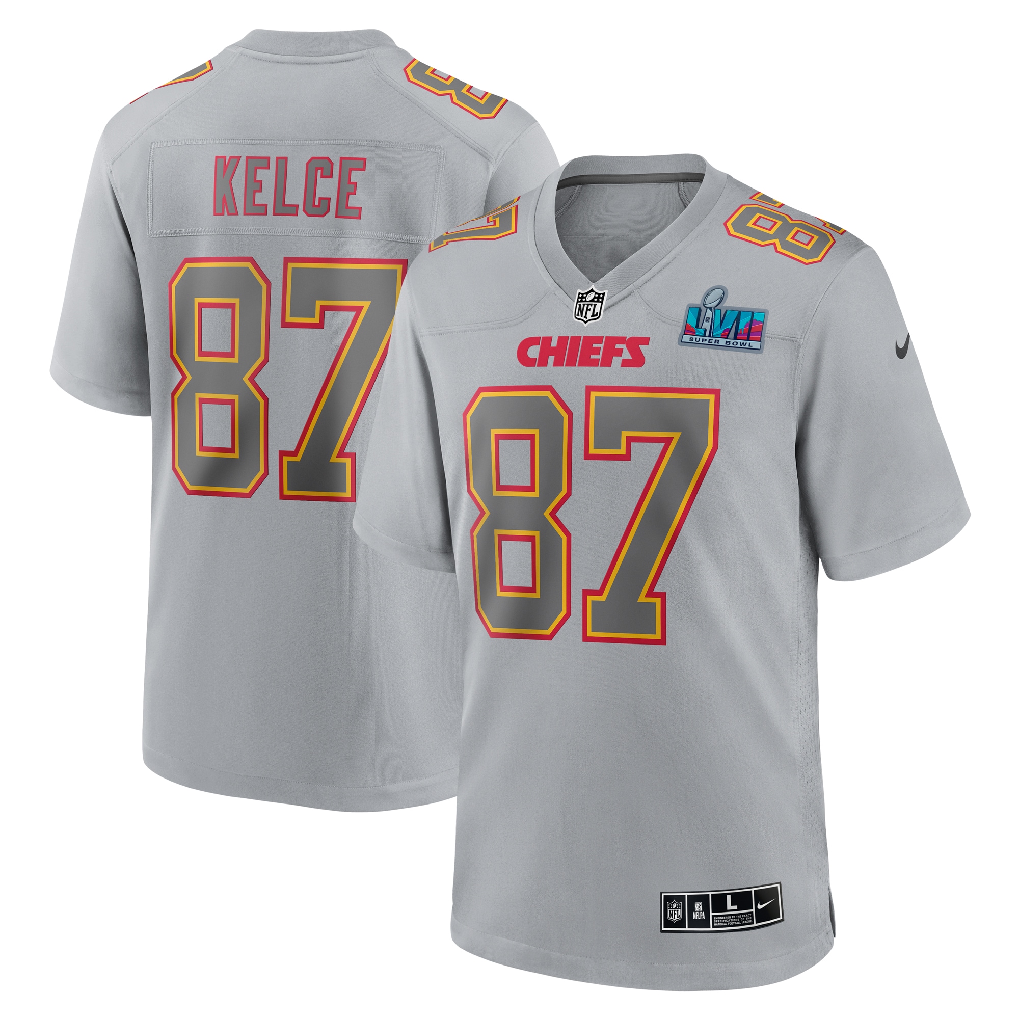 Travis Kelce Kansas City Chiefs Nike Super Bowl LVII Patch Atmosphere Fashion Game Jersey - Gray - PersonalJerseys