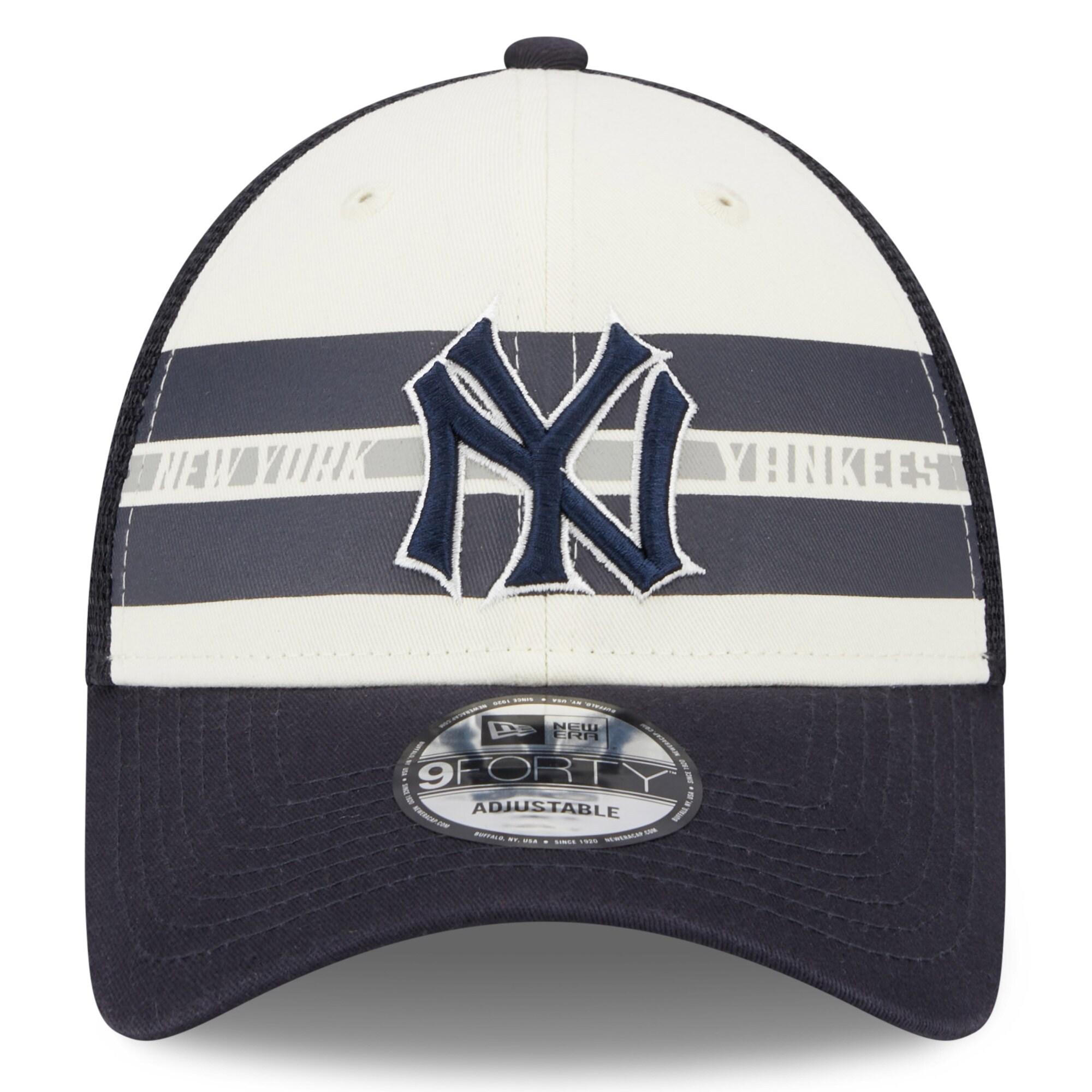 New York Yankees New Era Team Stripe Trucker 9FORTY Snapback Hat - White/Navy - PersonalJerseys