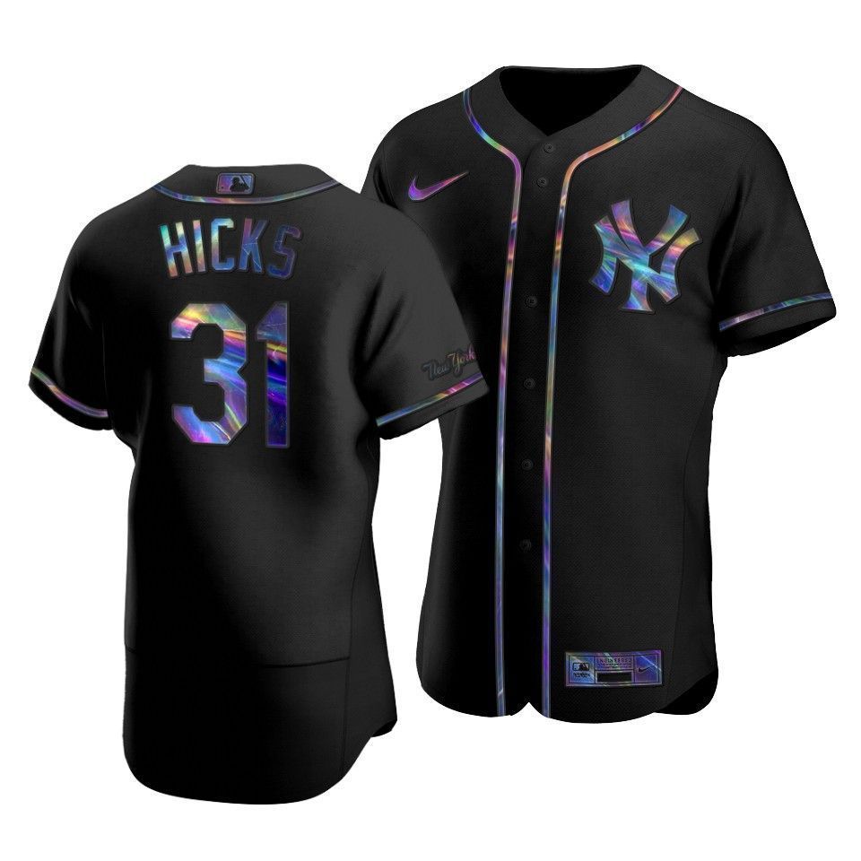 Men's New York Yankees Aaron Hicks #31 Iridescent Logo Holographic Limited Jersey Black - Friend Lounge Store - Shop for All Things Jerseys Sports - PersonalJerseys