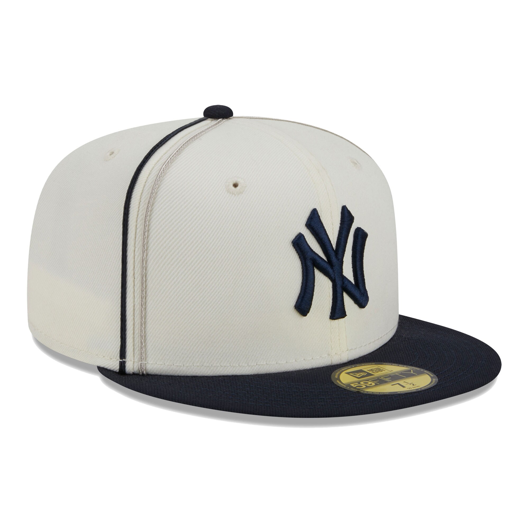 New York Yankees New Era Chrome Sutash 59FIFTY Fitted Hat - Cream/Navy - PersonalJerseys