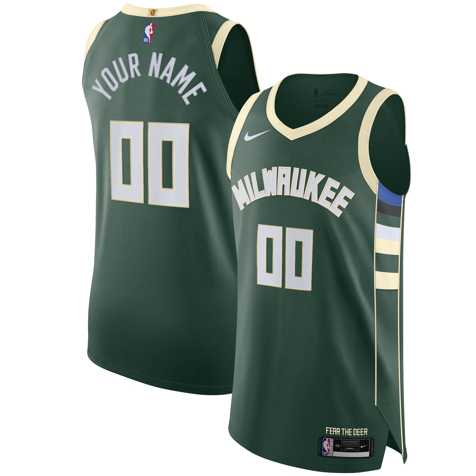 Milwaukee Bucks Nike Authentic Custom Jersey Green - Icon Edition - PersonalJerseys