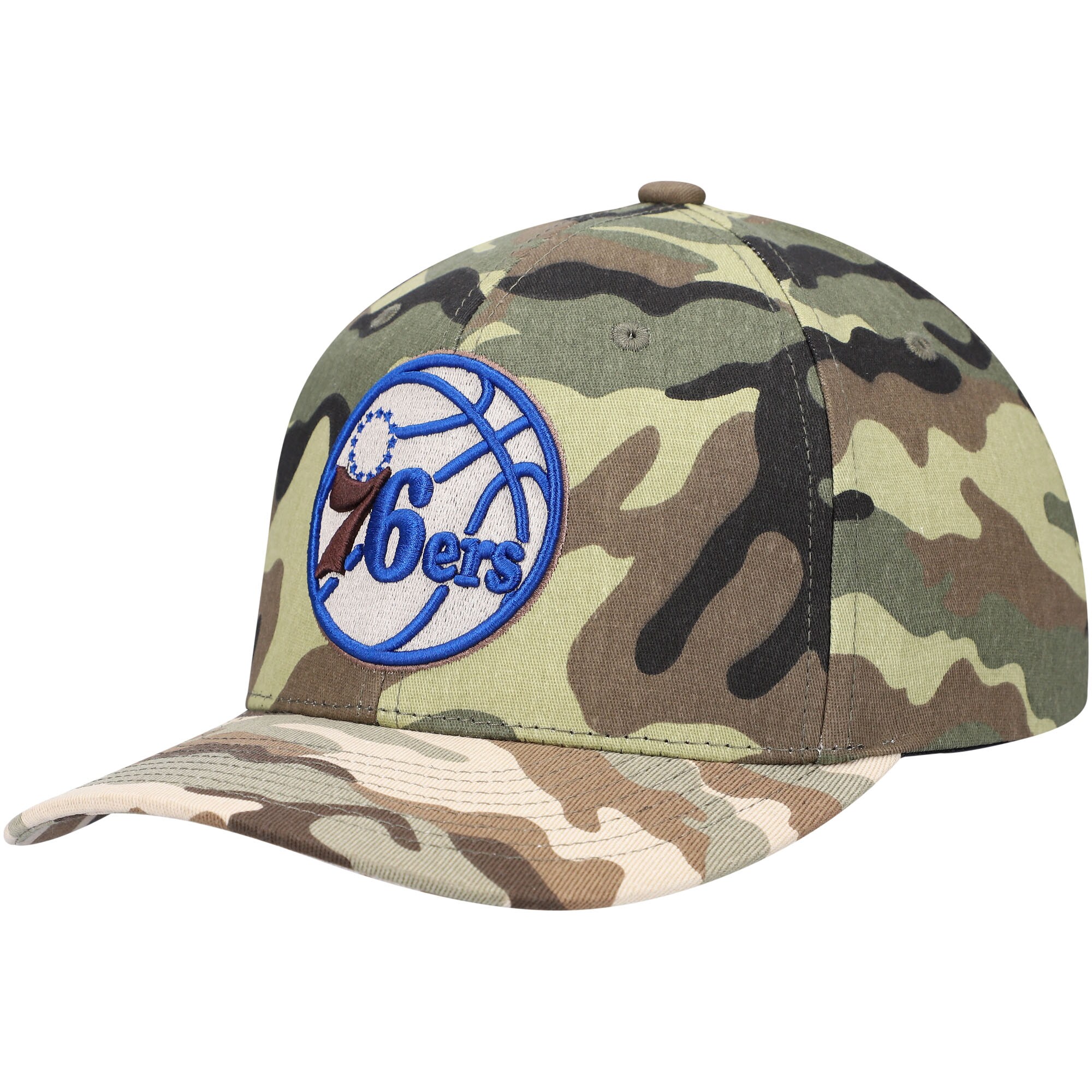 Philadelphia 76ers Mitchell & Ness Woodland Desert Snapback Hat - Camo - PersonalJerseys