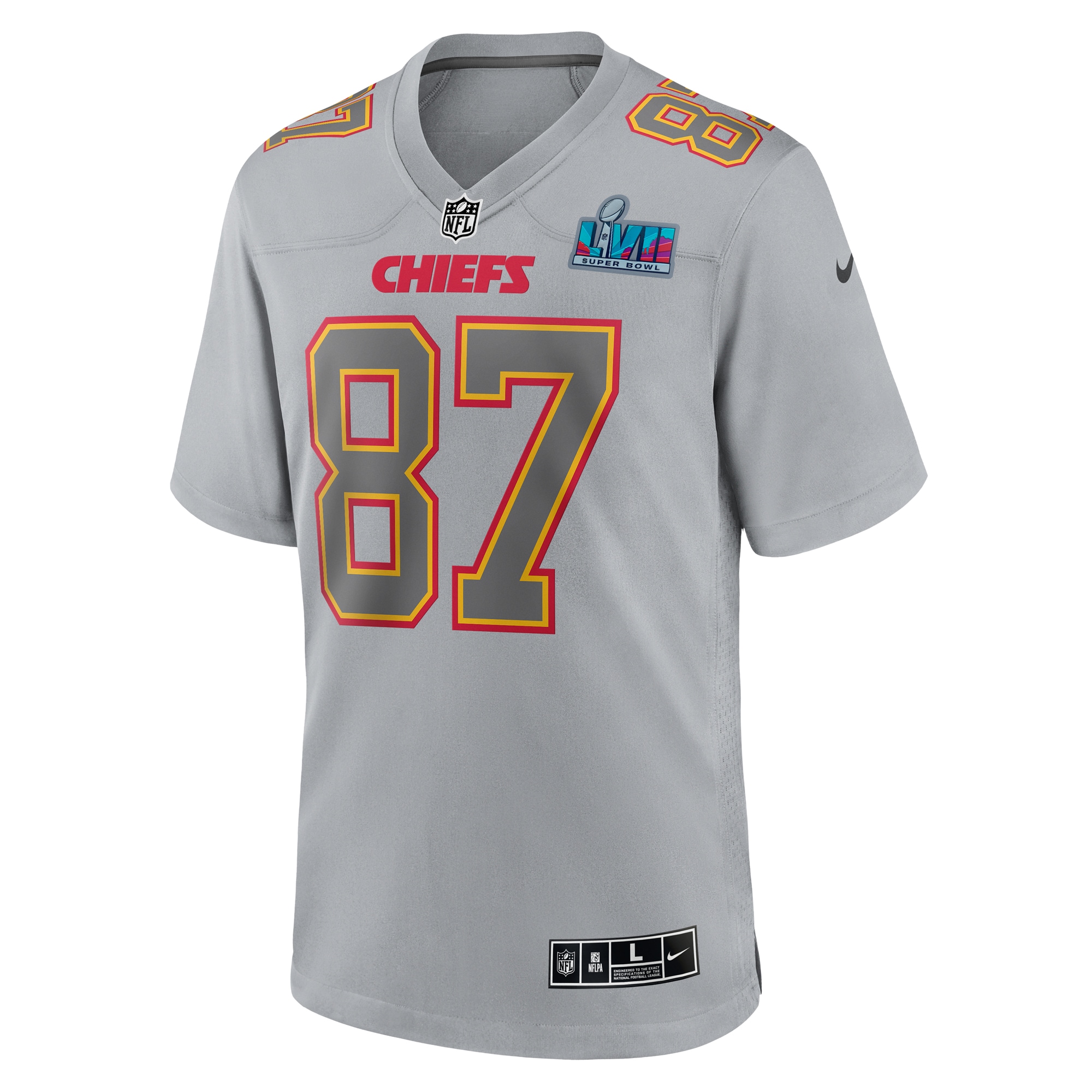 Travis Kelce Kansas City Chiefs Nike Super Bowl LVII Patch Atmosphere Fashion Game Jersey - Gray - PersonalJerseys