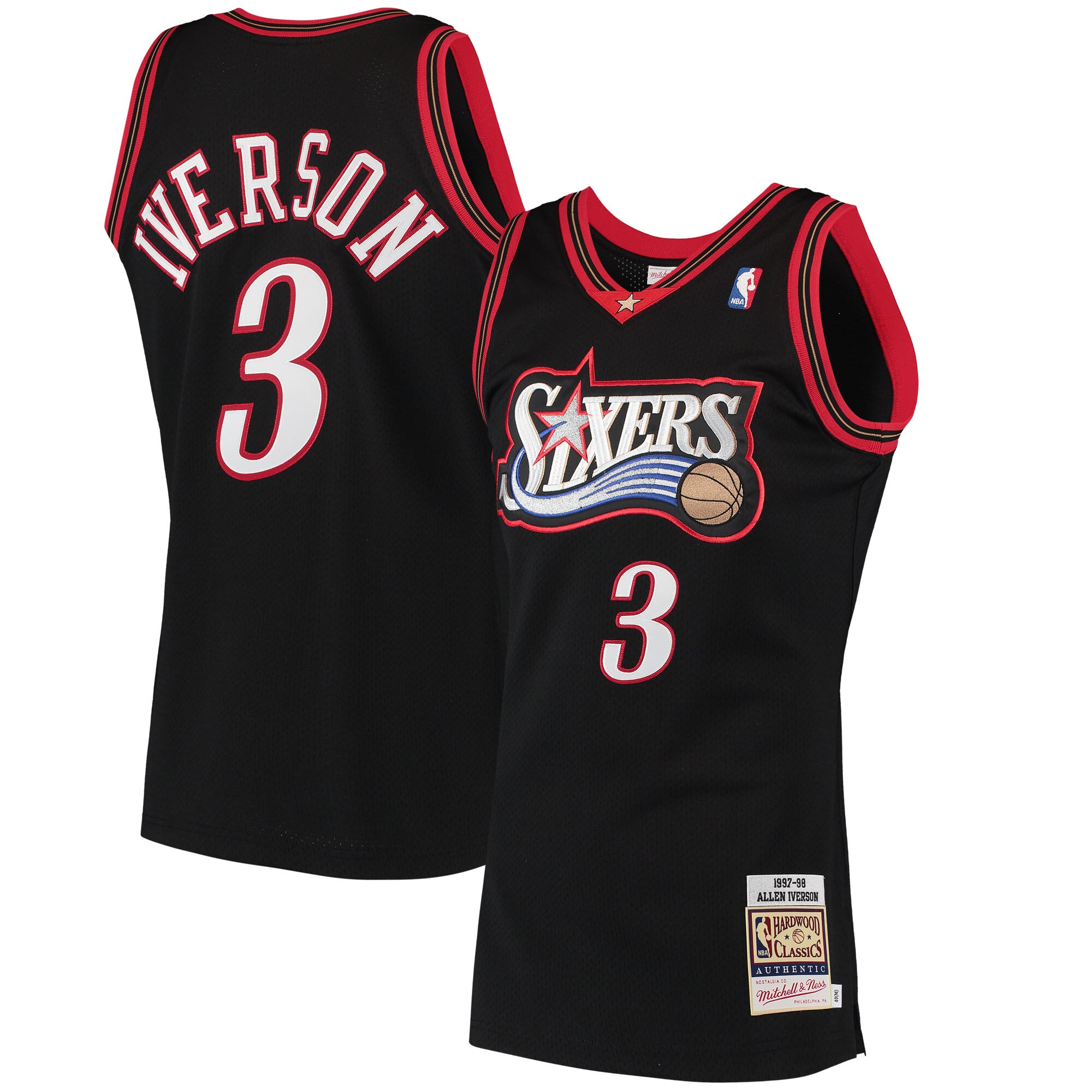 Allen Iverson Philadelphia 76ers Mitchell & Ness 1997 Hardwood Classics Authentic Jersey - Black - PersonalJerseys