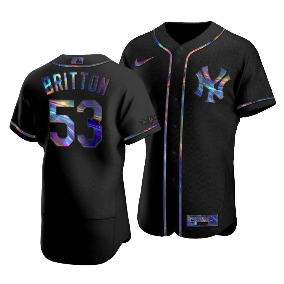Men's New York Yankees Zack Britton #53 Iridescent Logo Holographic Limited Jersey Black - Friend Lounge Store - Shop for All Things Jerseys Sports - PersonalJerseys