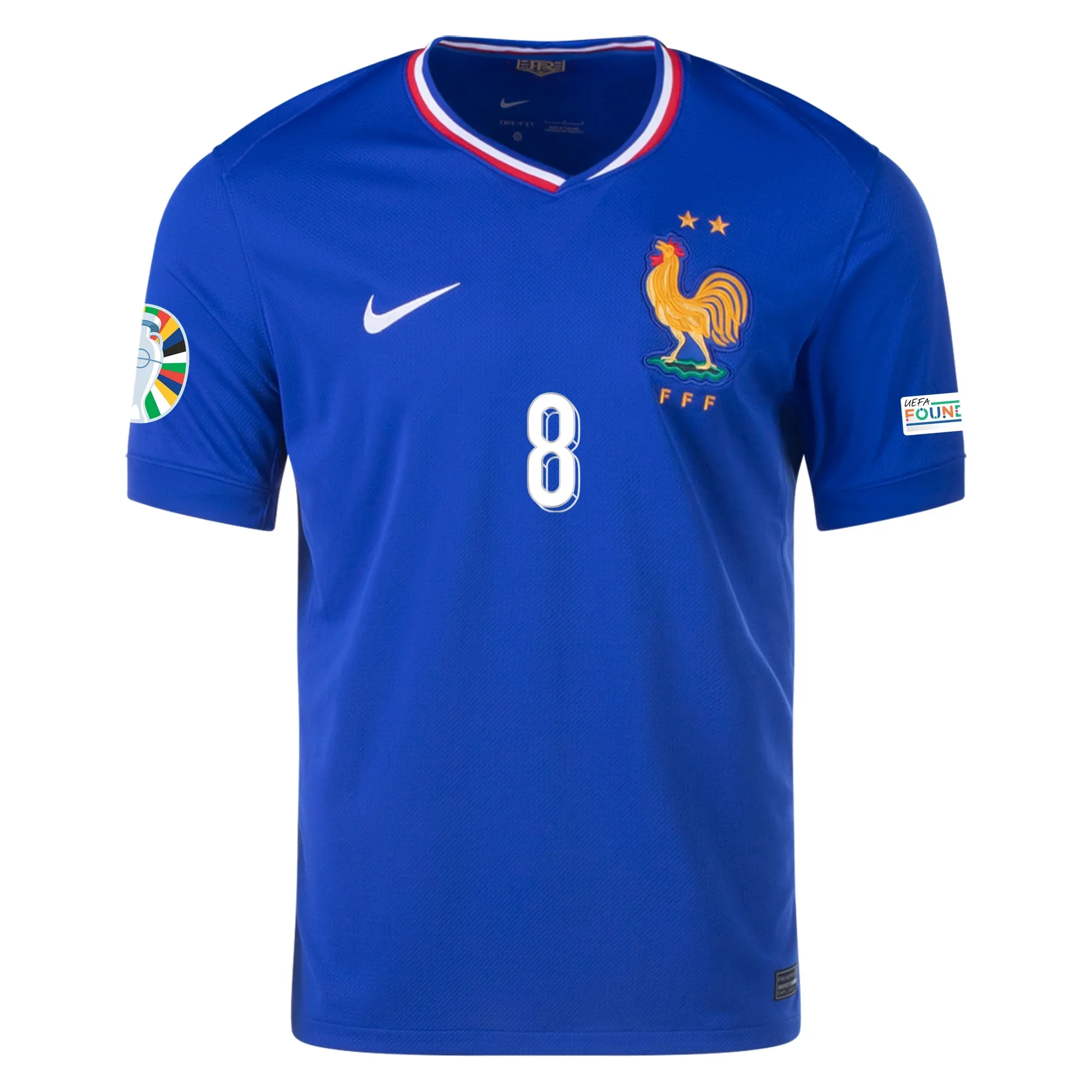 Nike France Aurélien Tchouaméni Home Jersey w/ Euro 2024 Patches 24/25 (Bright Blue/University Red) - PersonalJerseys