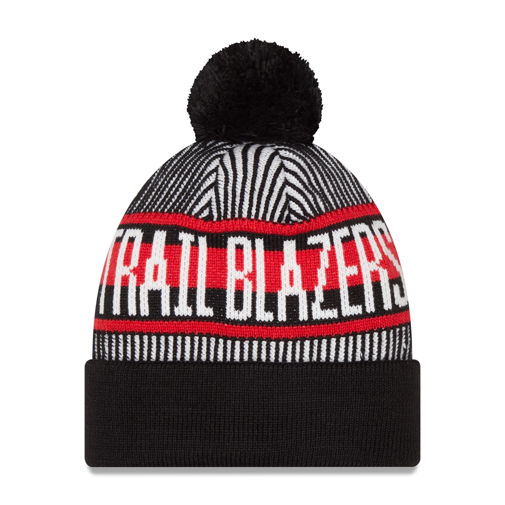 Portland Trail Blazers New Era Striped Cuffed Pom Knit Hat - Black - PersonalJerseys