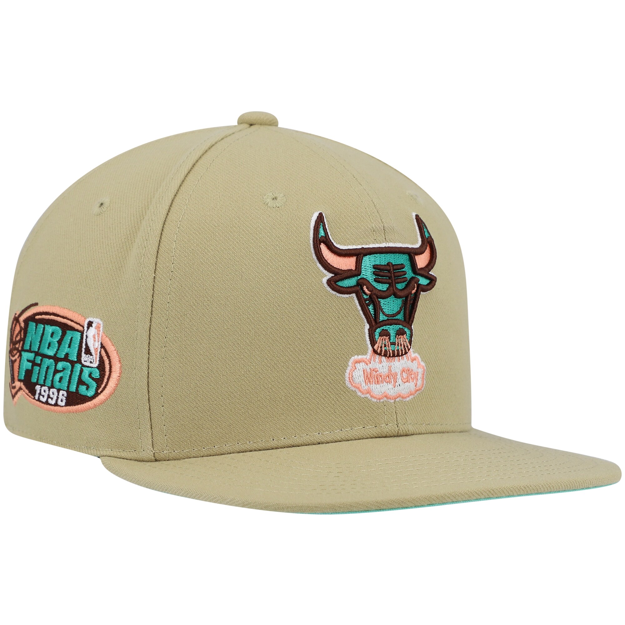 Chicago Bulls Mitchell &Ness 1996 NBA Finals Hardwood Classics Malibu Sunrise Fitted Hat - Khaki - PersonalJerseys