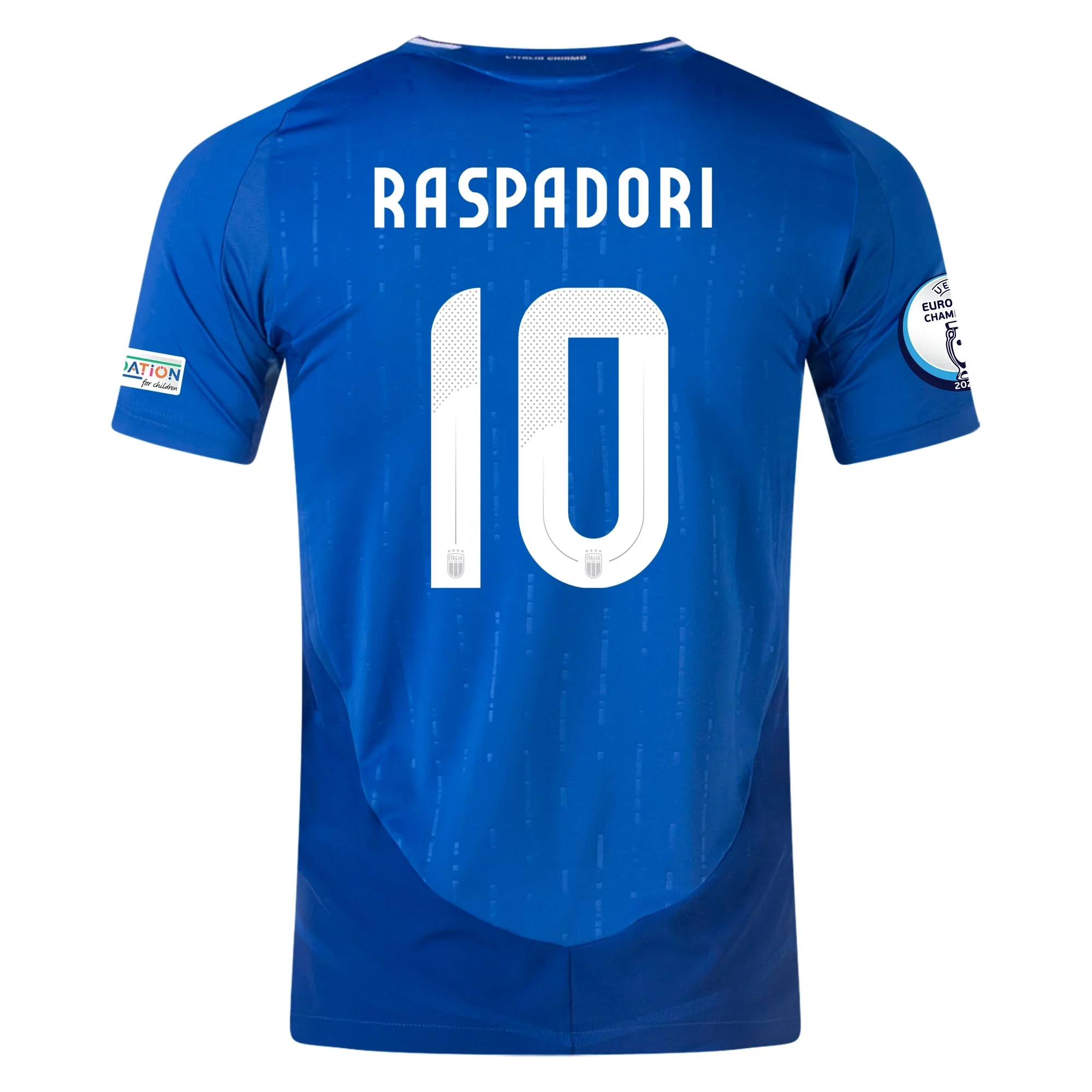 adidas Italy Authentic Giacomo Raspadori Home Jersey w/ Euro 2024 Patches 24/25 (Blue) - PersonalJerseys
