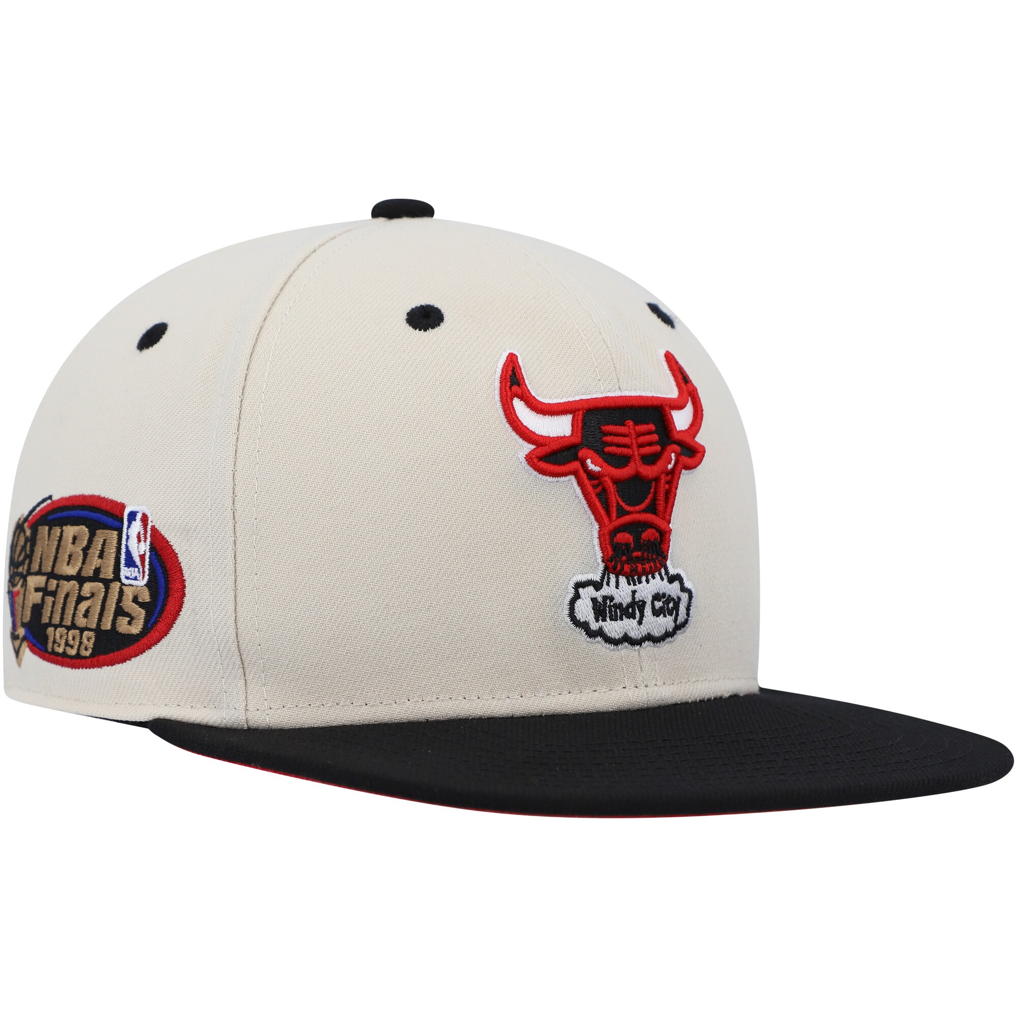 Chicago Bulls Mitchell &Ness 1998 NBA Finals Hardwood Classics Fitted Hat - Cream/Black - PersonalJerseys
