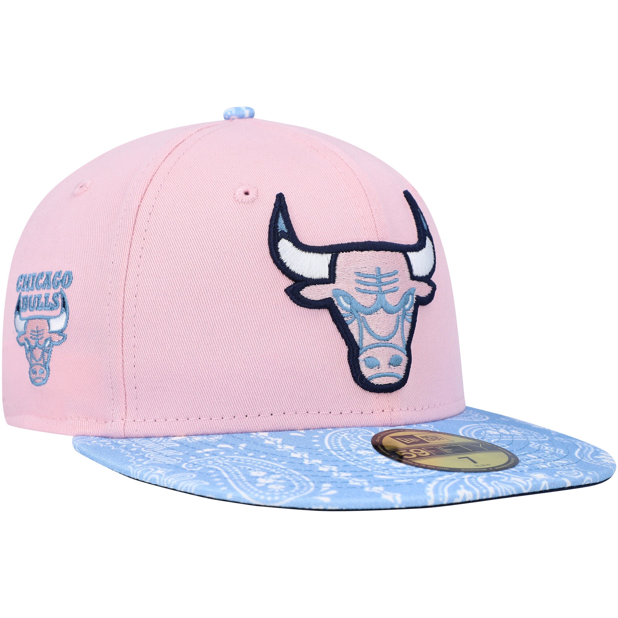 Chicago Bulls New Era Paisley Visor 59FIFTY Fitted Hat - Pink/Light Blue - PersonalJerseys