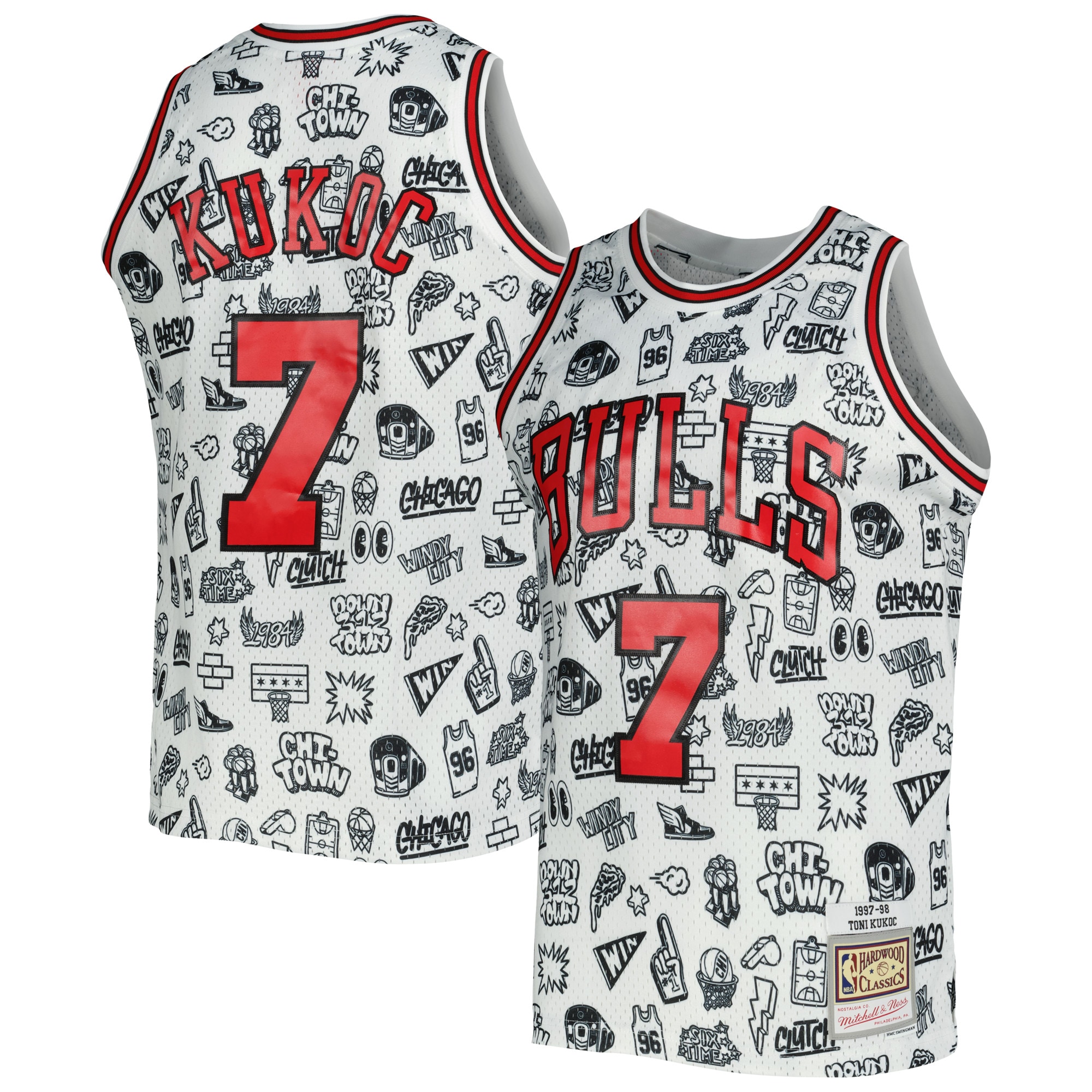 Toni Kukoc Chicago Bulls Mitchell &Ness 1997/98 Hardwood Classics Doodle Swingman Jersey - White - PersonalJerseys