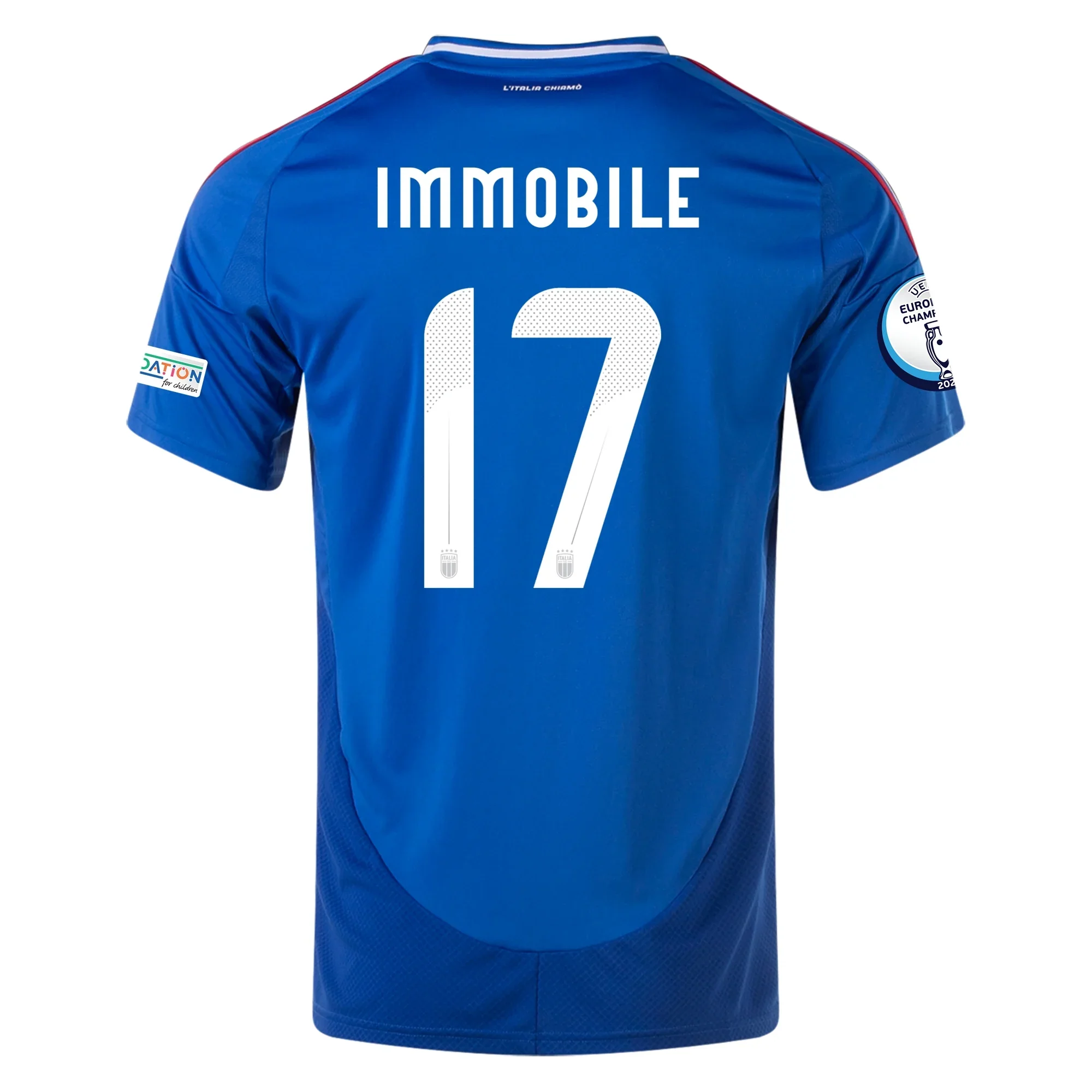 adidas Italy Ciro Immobile Home Jersey w/ Euro 2024 Patches 24/25 (Blue) - PersonalJerseys