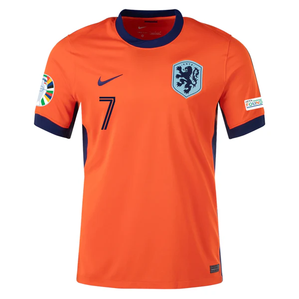 Nike Netherlands Xavi Simons Home Jersey w/ Euro 2024 Patches 24/25 (Safety Orange/Black) - PersonalJerseys