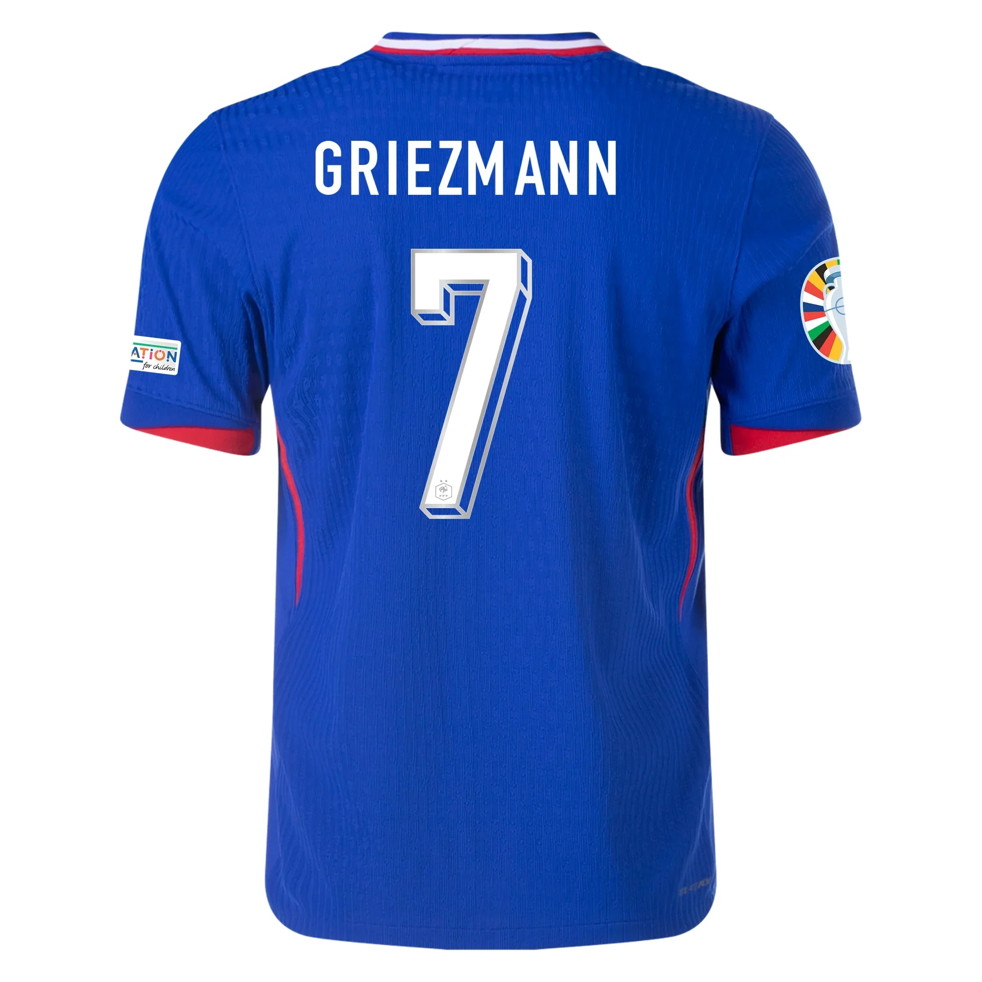 Nike Mens France Authentic Antoine Greizmann Match Home Jersey w/ Euro 2024 Patches 24/25 (Bright Blue/University Red) - PersonalJerseys