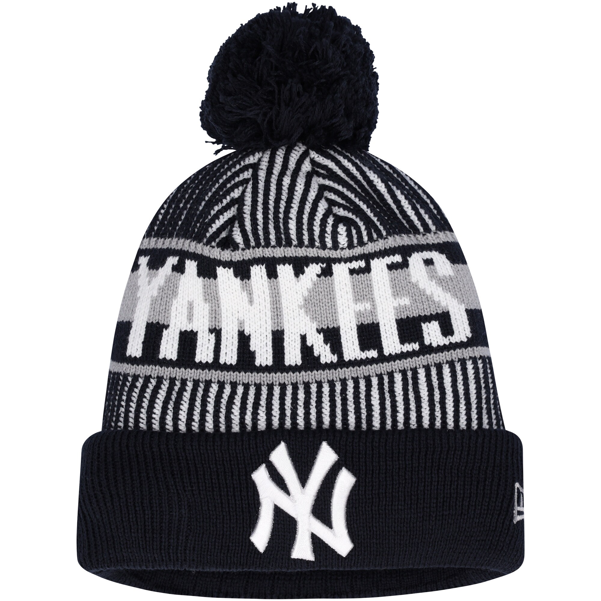 New York Yankees New Era Youth Striped Cuffed Knit Hat with Pom - Navy - PersonalJerseys