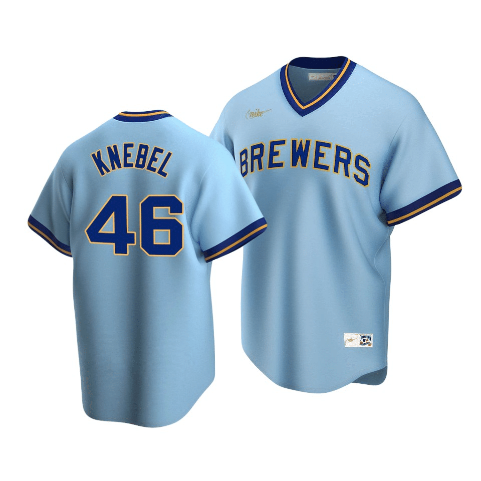 Men's Milwaukee Brewers Corey Knebel #46 Cooperstown Collection Powder Blue Road Jersey - Friend Lounge Store - Shop for All Things Jerseys Sports - PersonalJerseys