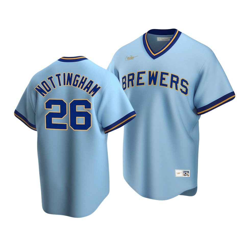 Men's Milwaukee Brewers Jacob Nottingham #26 Cooperstown Collection Powder Blue Road Jersey - Friend Lounge Store - Shop for All Things Jerseys Sports - PersonalJerseys
