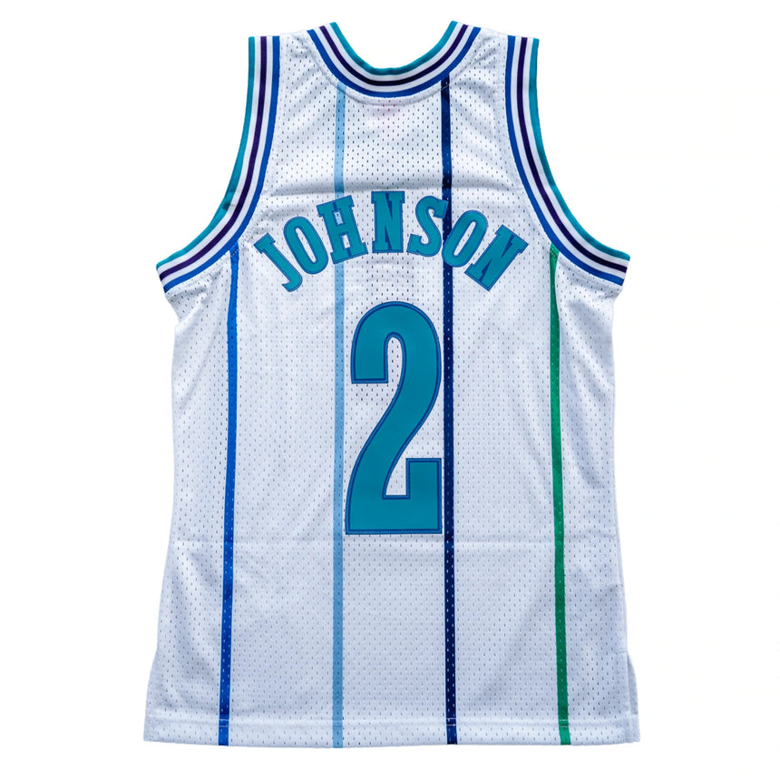 Men's Mitchell & Ness Larry Johnson Charlotte Hornets White 1992-93 Hardwood Classics Swingman Jersey - Sports Wear Jersey - PersonalJerseys