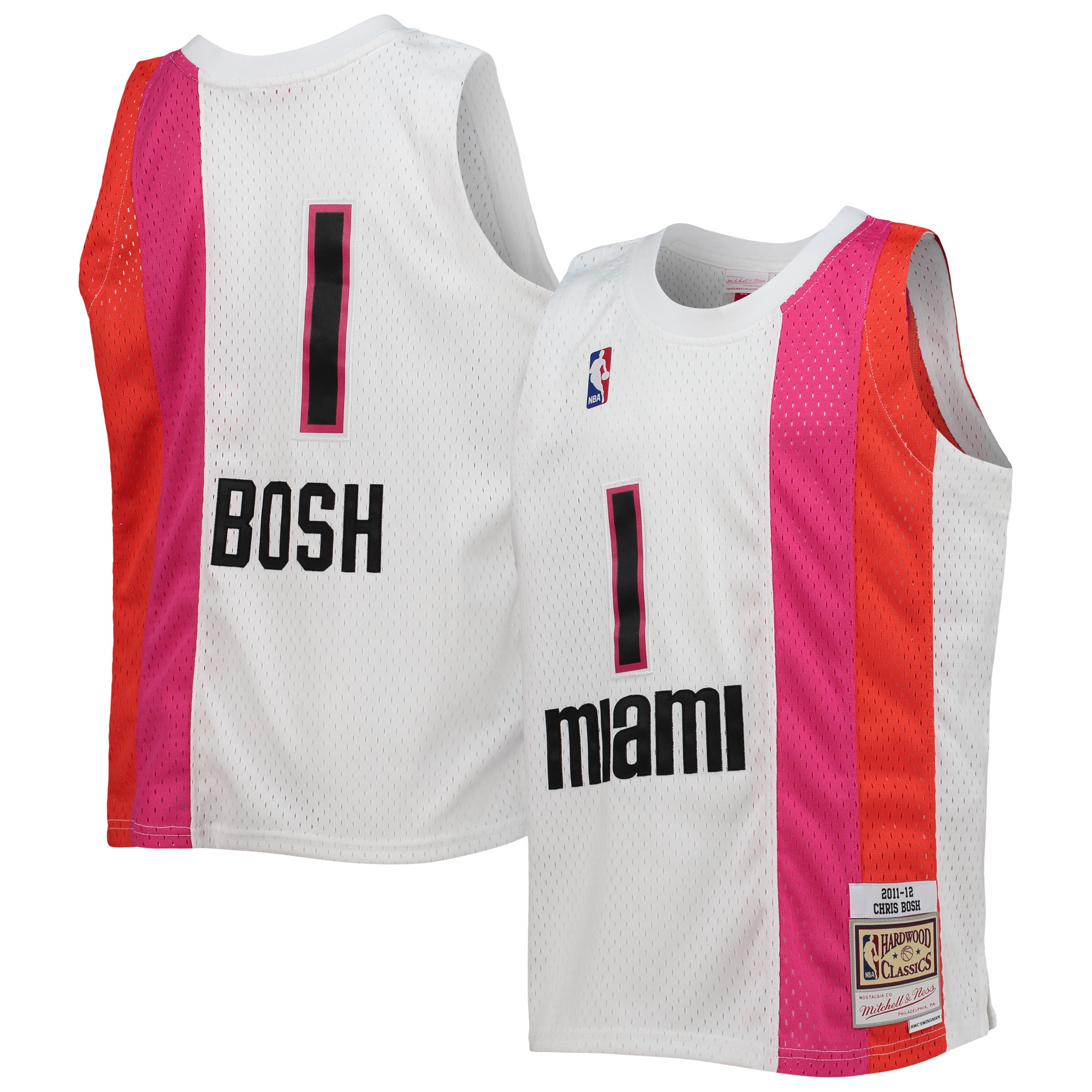 Chris Bosh Miami Heat Mitchell & Ness Youth 2011-12 Hardwood Classics Swingman Jersey - White - PersonalJerseys