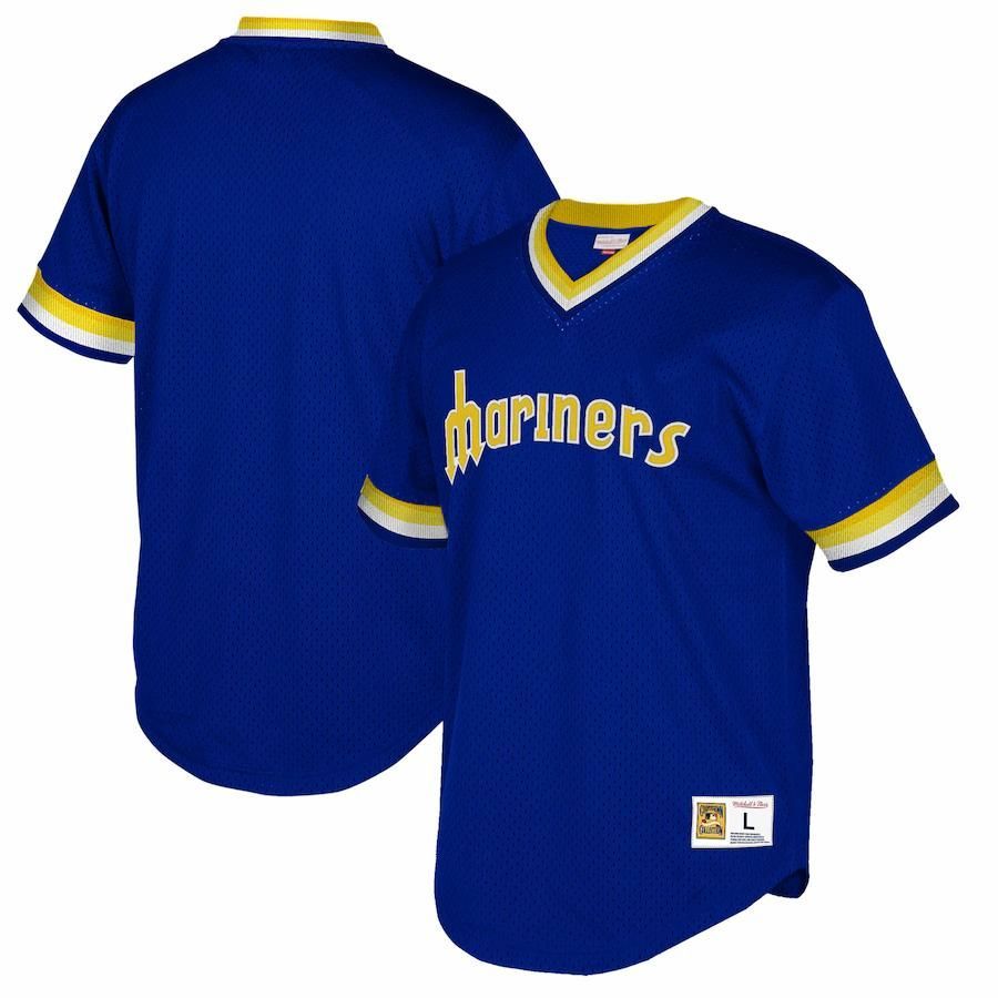 Seattle Mariners Mitchell And Ness Big And Tall Cooperstown Collection Mesh Wordmark V-Neck Jersey - Royal - Friend Lounge Store - Shop for All Things Jerseys Sports - PersonalJerseys