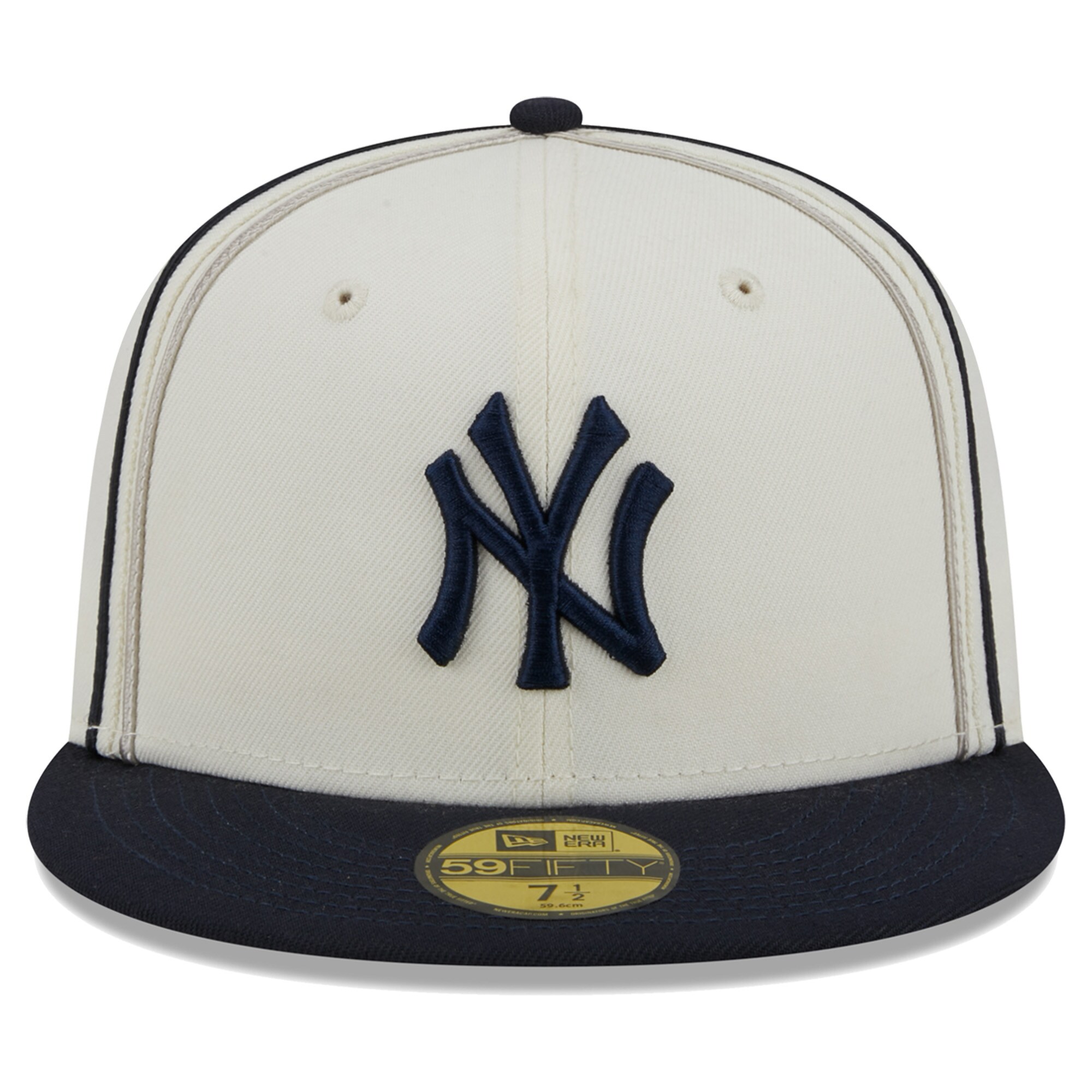 New York Yankees New Era Chrome Sutash 59FIFTY Fitted Hat - Cream/Navy - PersonalJerseys