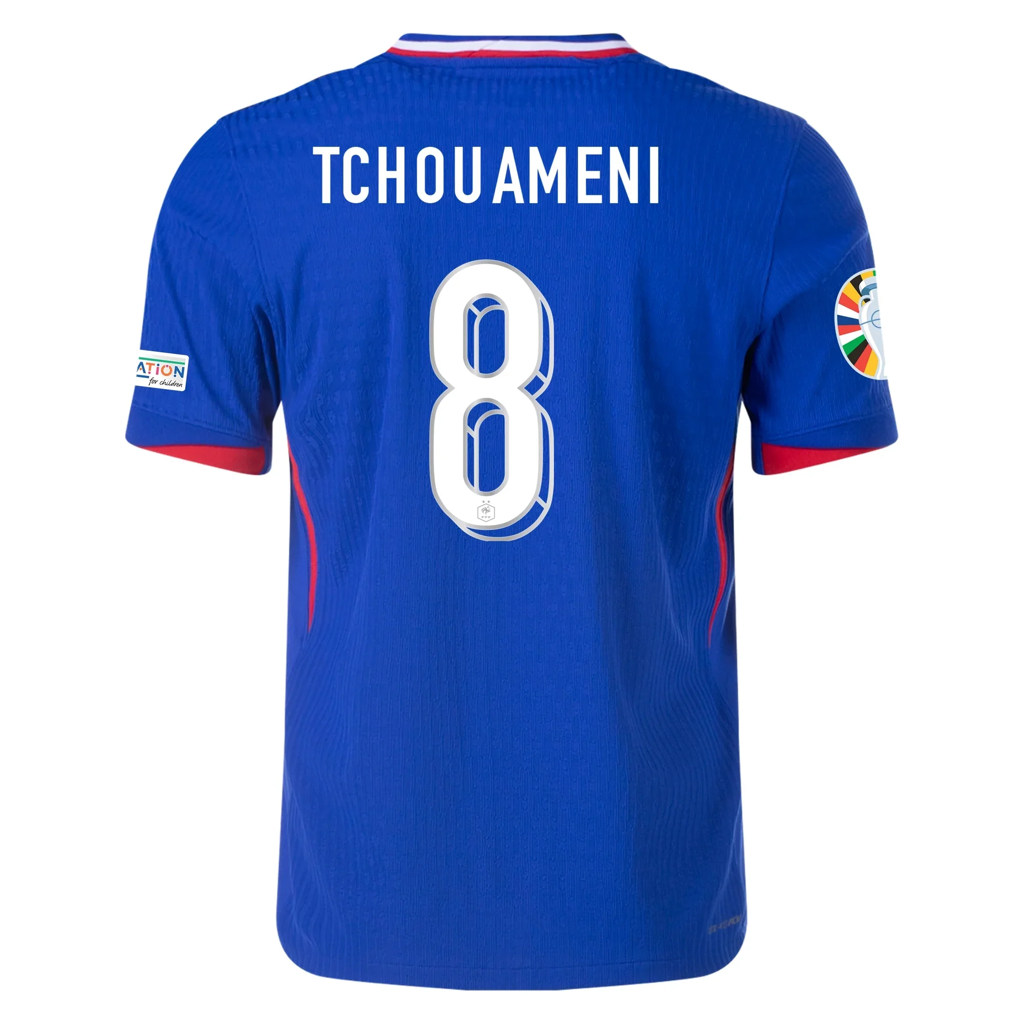 Nike Mens France Authentic Aurélien Tchouaméni Match Home Jersey w/ Euro 2024 Patches 24/25 (Bright Blue/University Red) - PersonalJerseys